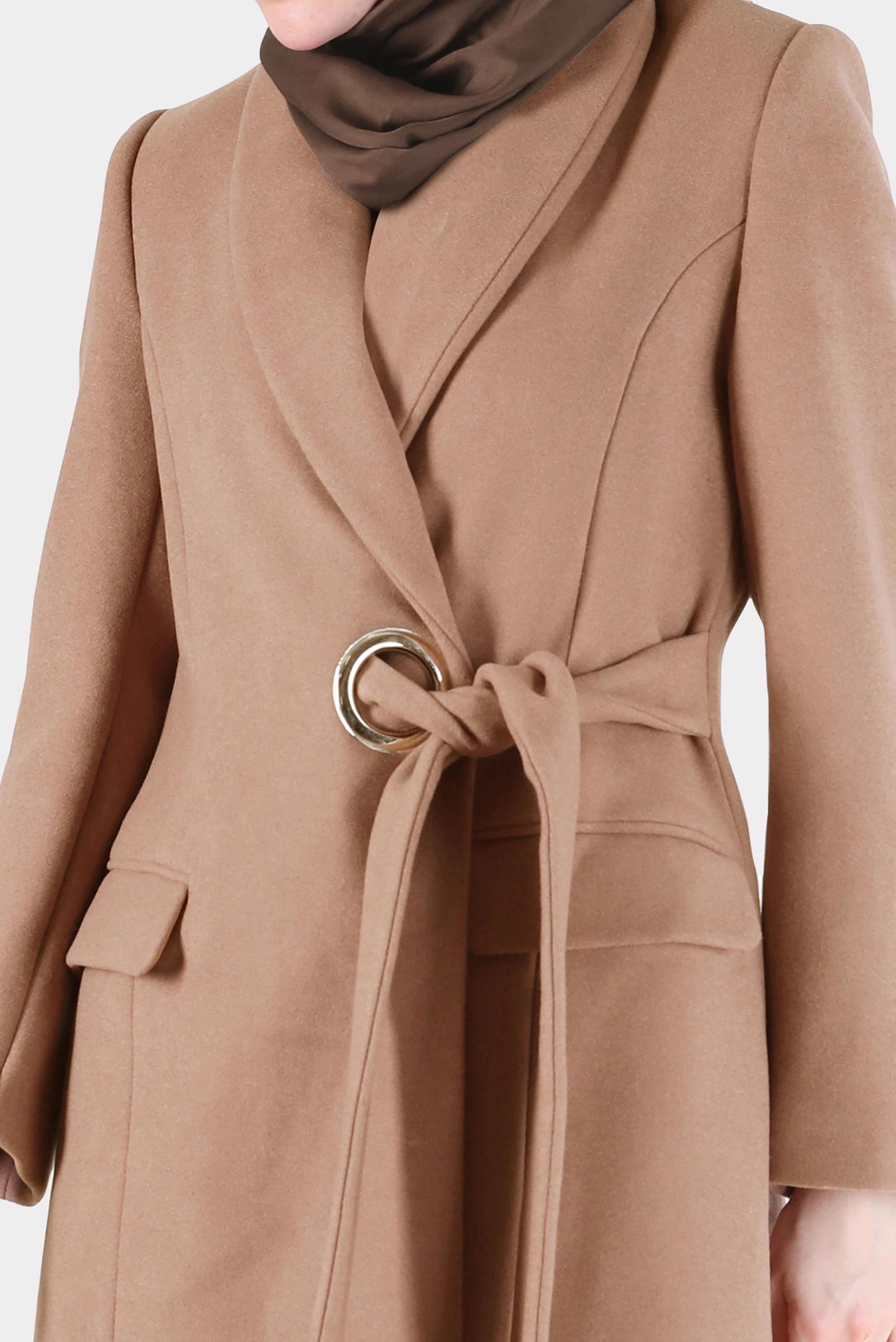 Tesettür giyim KAHVE KEMERLİ KRUVAZE YAKA KABAN 90285	