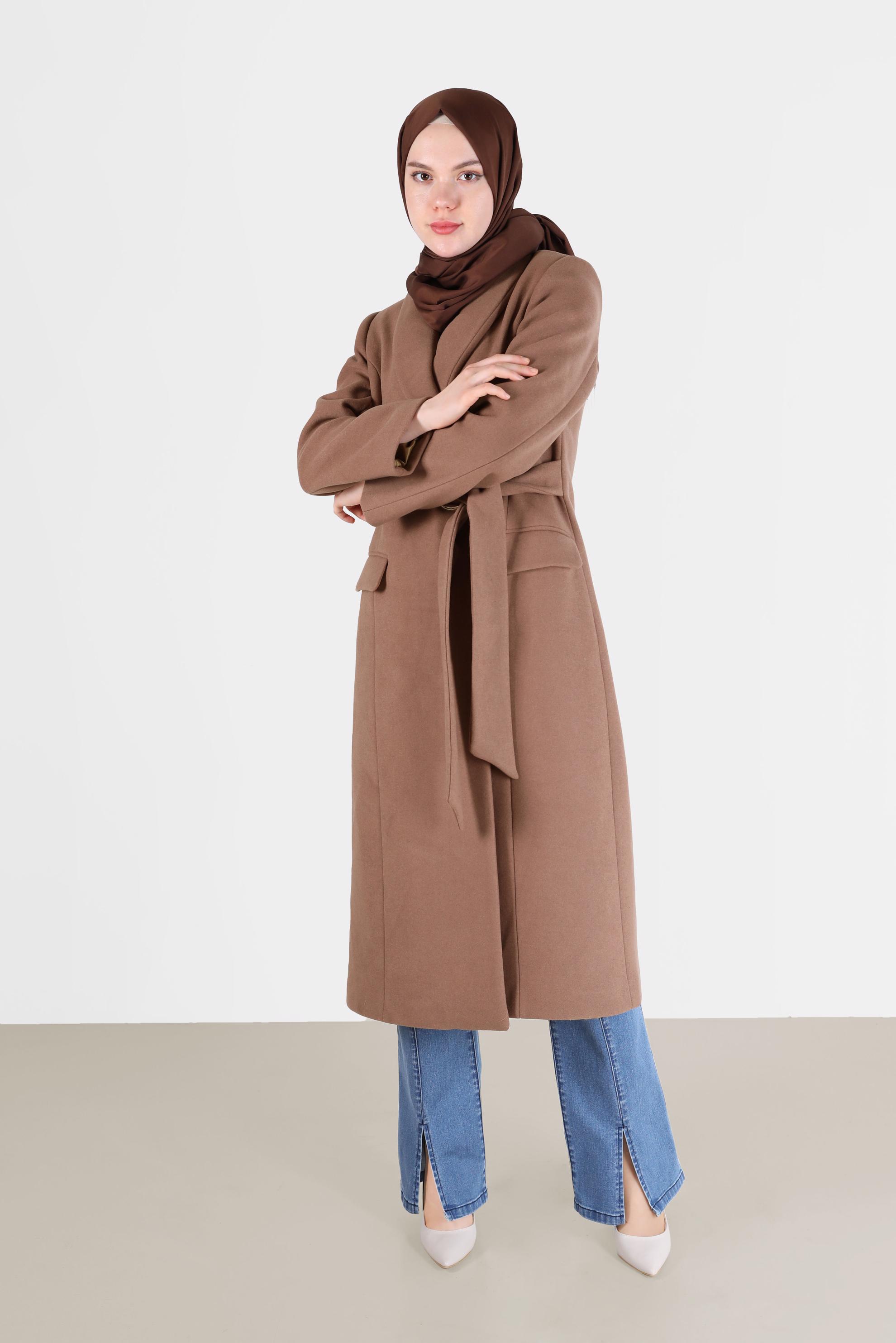 Vêtements hijab VISON MANTEAU DOUBLE BOUTONNAGE À CEINTURE 90285