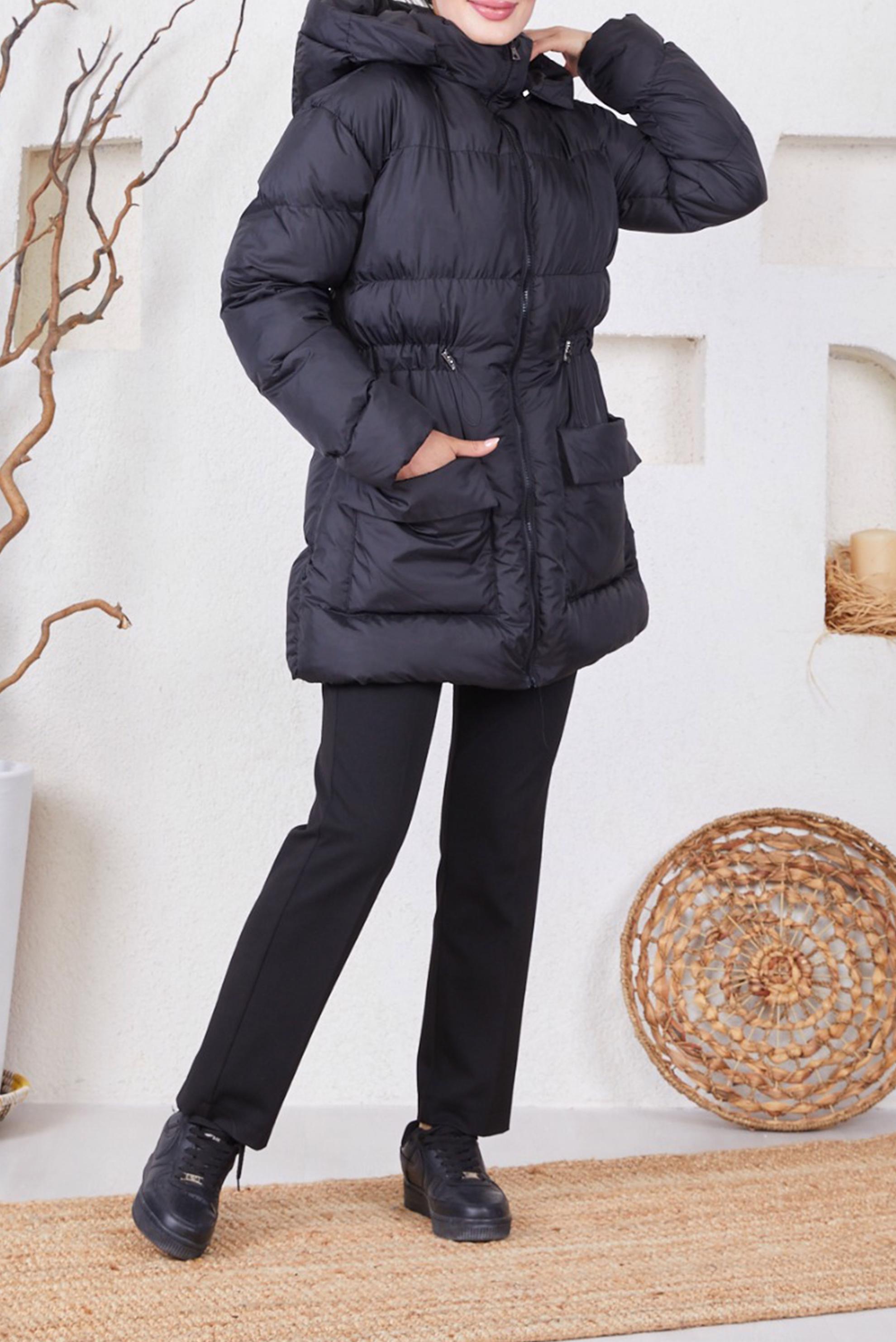 Vêtements hijab NOIR MANTEAU REMBOURRÉ TAILLE FRONCÉE AVEC POCHE 90286