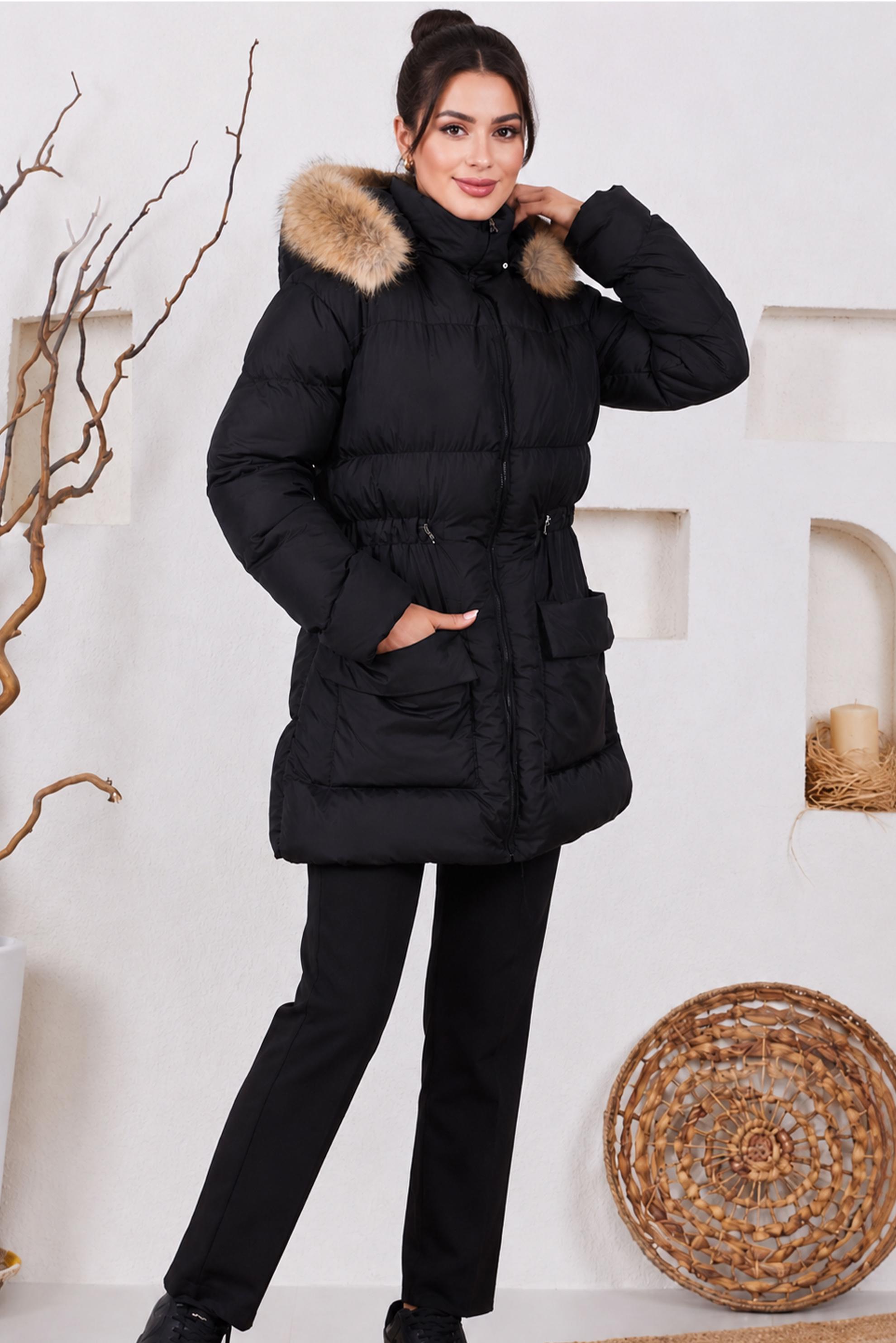 Tesettür giyim SİYAH BELİ BÜZGÜLÜ CEPLİ ŞİŞME KABAN 90286 