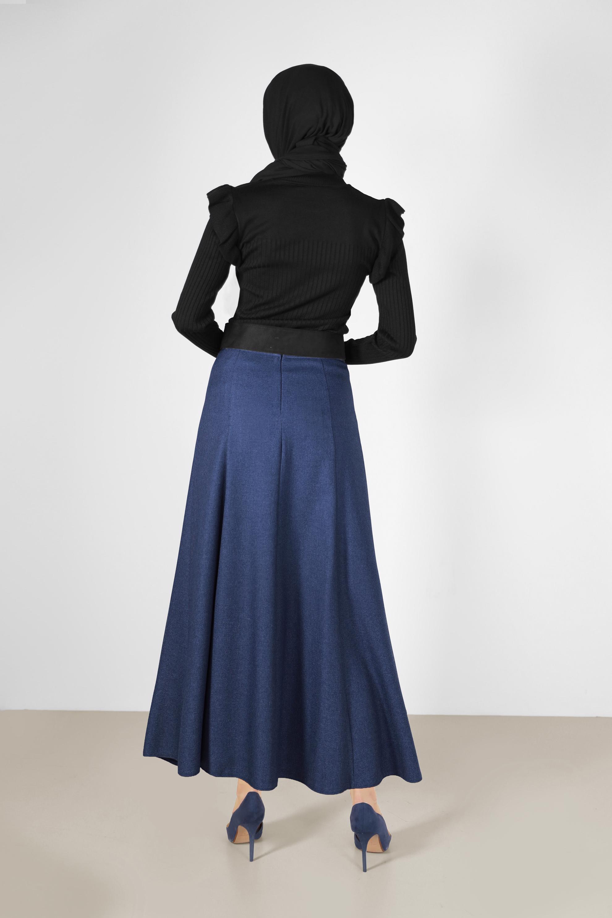 Tesettür giyim SİYAH KOLLARI FIRFIRLI TRİKO KAZAK 42069 