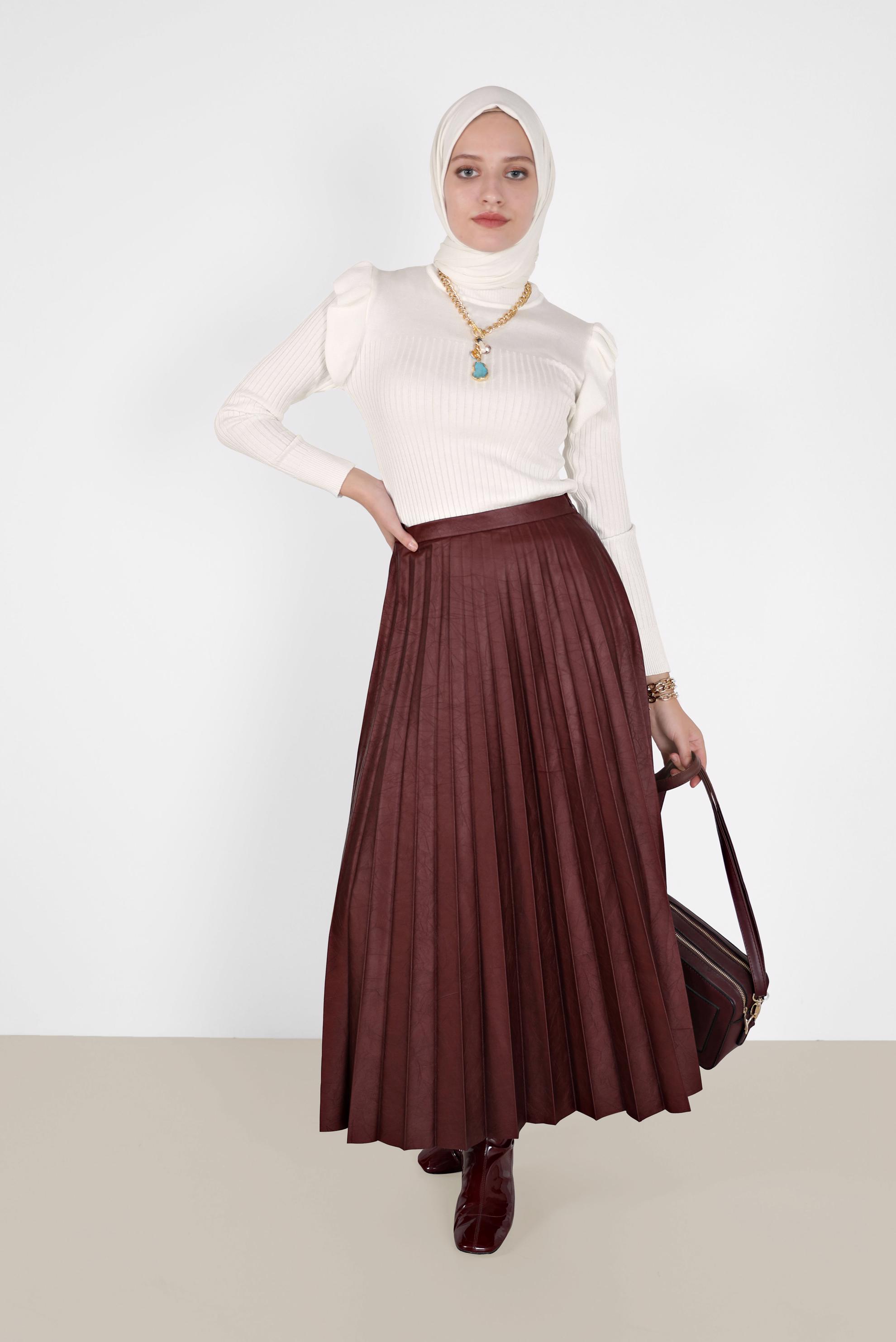 Tesettür giyim BEYAZ KOLLARI FIRFIRLI TRİKO KAZAK 42069 