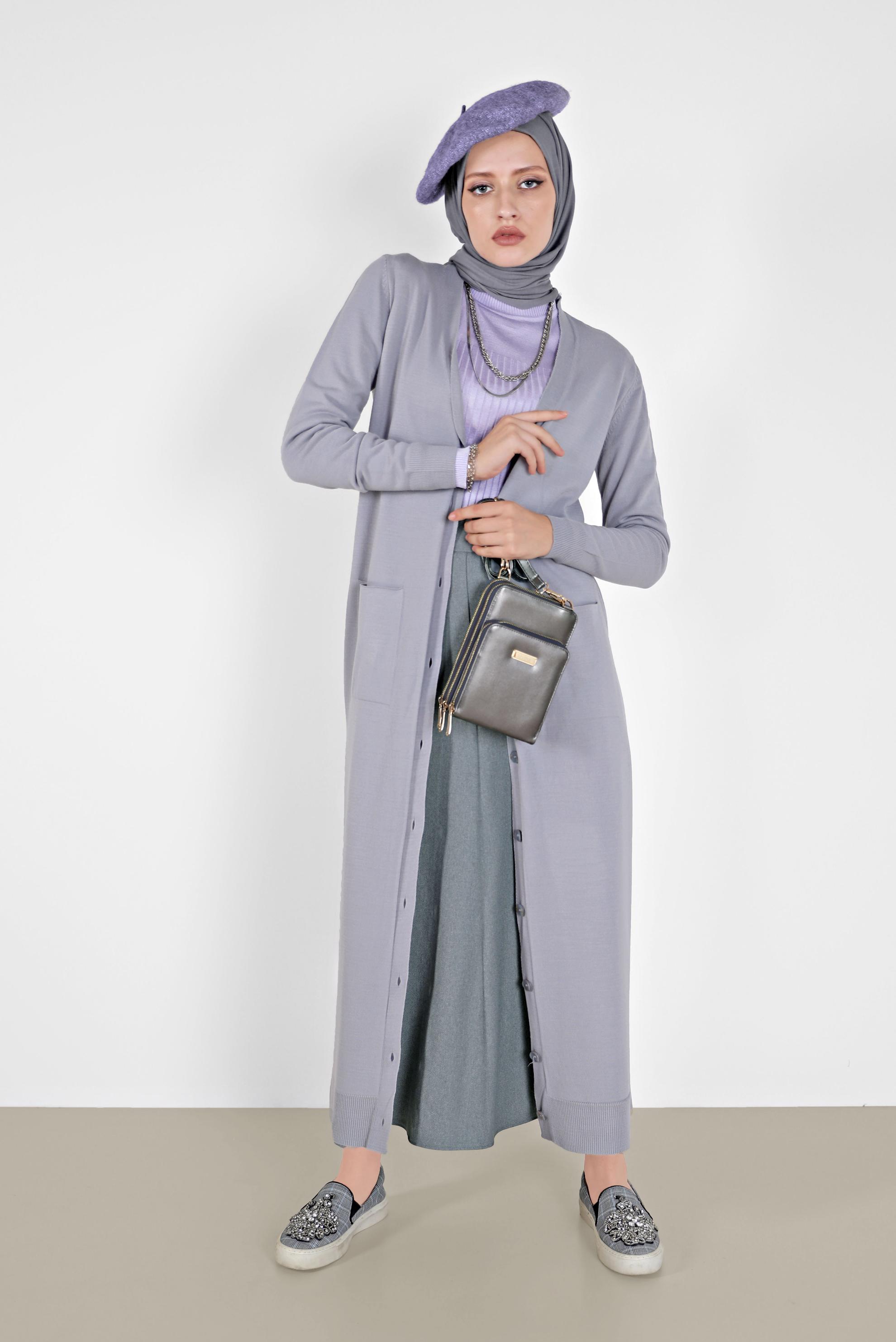 Hijab clothing PURPLE RUFFLE DETAIL KNITWEAR SWEATER 42069 