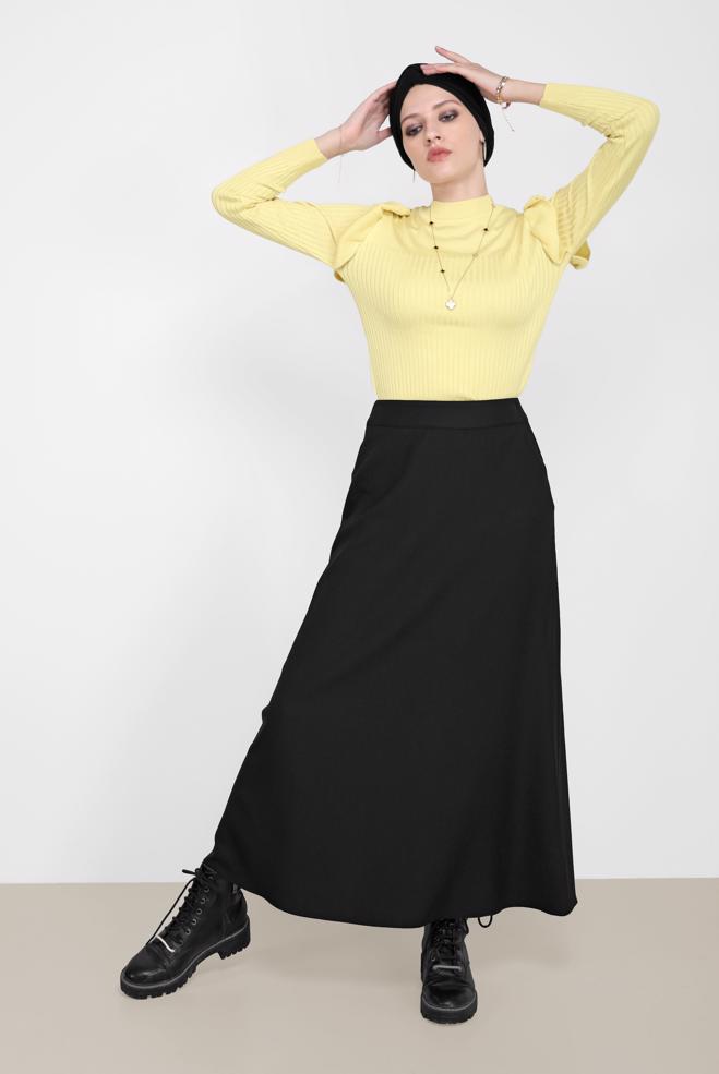 Hijab clothing YELLOW RUFFLE DETAIL KNITWEAR SWEATER 42069  - ALVİNA