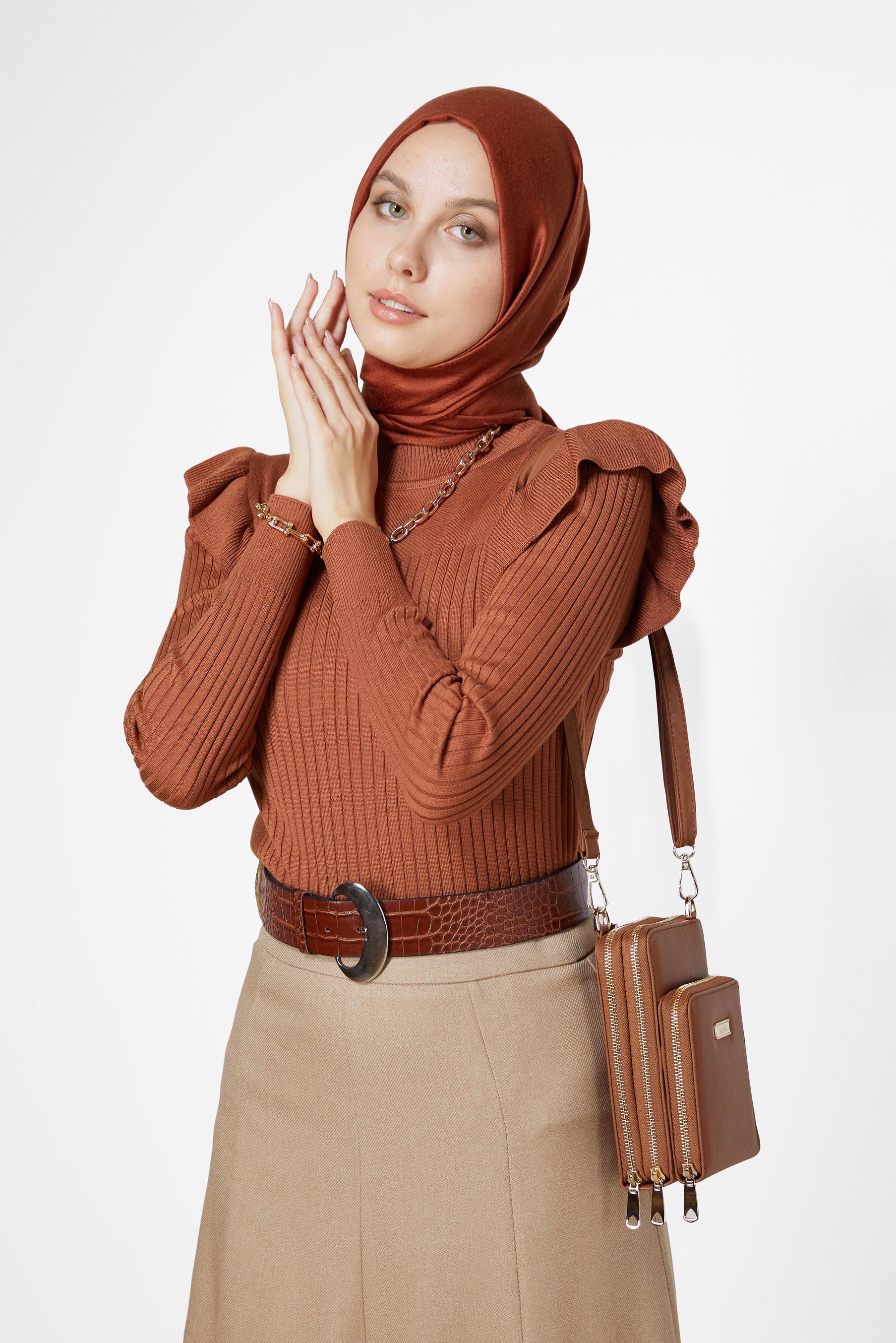 Vêtements hijab ORANGE PULL EN MAILLE À VOLANTS 42069