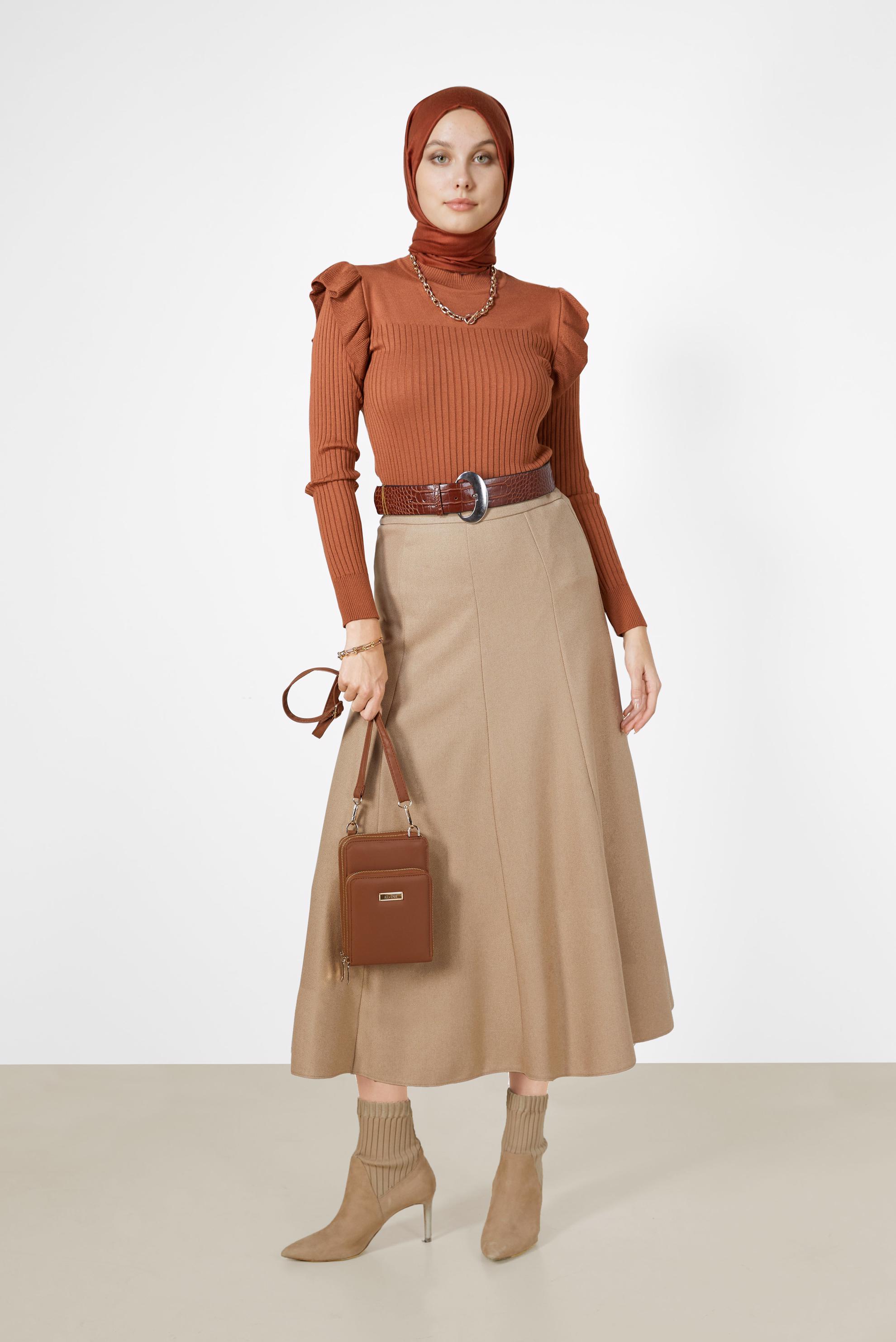 Vêtements hijab ORANGE PULL EN MAILLE À VOLANTS 42069