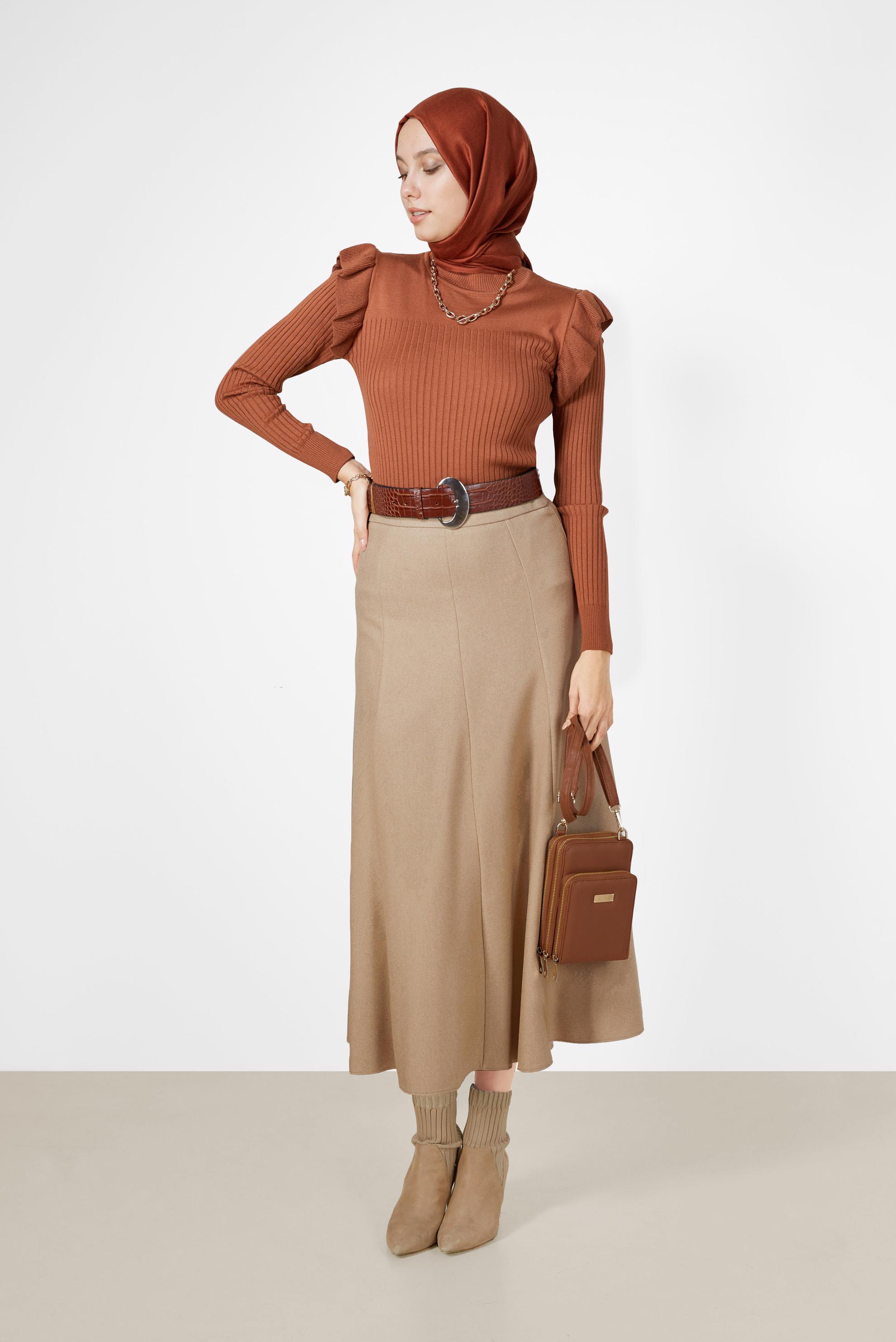 Vêtements hijab ORANGE PULL EN MAILLE À VOLANTS 42069