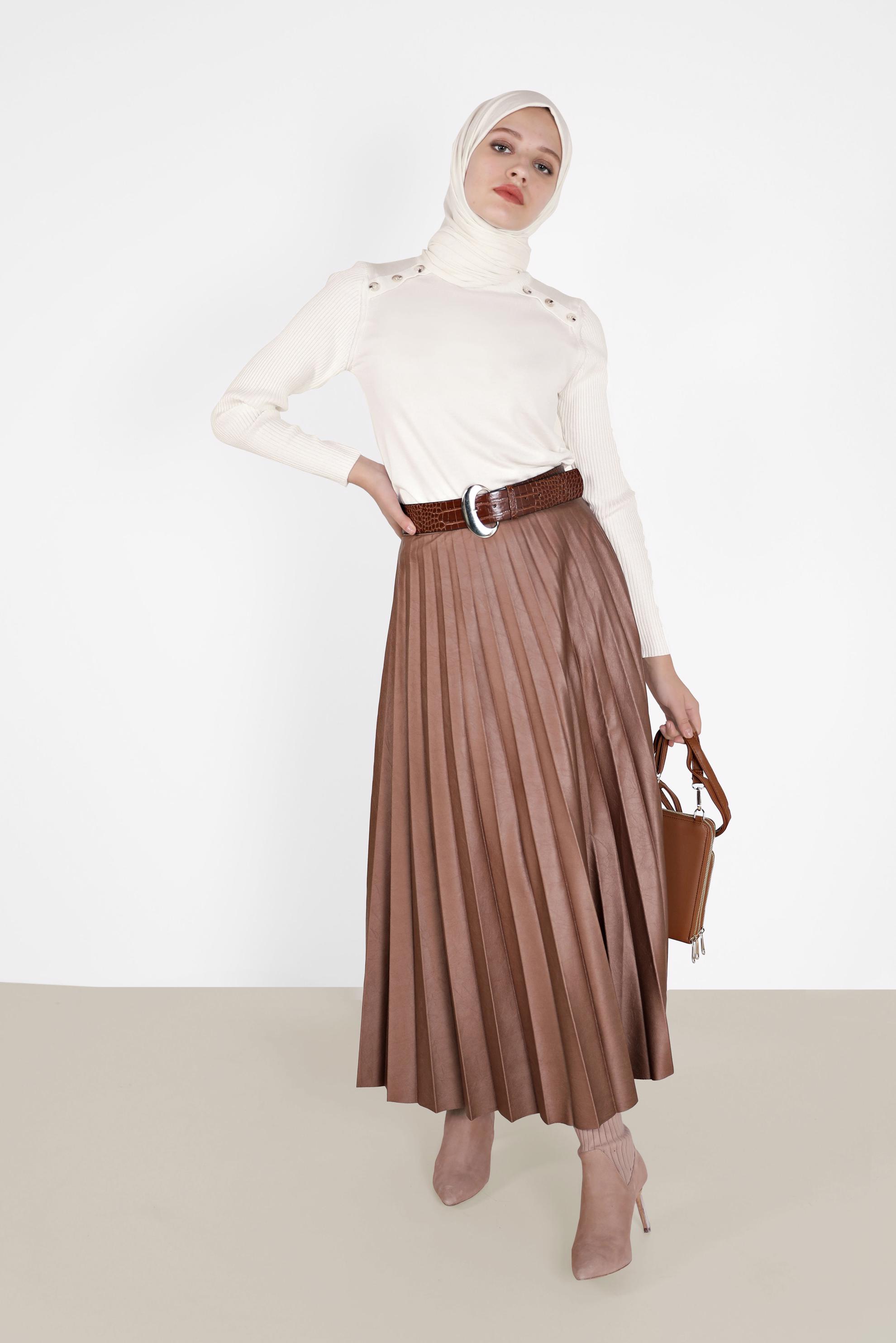 Tesettür giyim BEYAZ DÜĞME DETAYLI TRİKO KAZAK 42070 