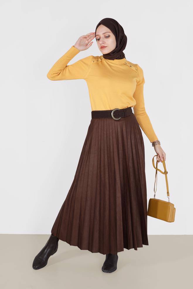 Vêtements hijab JAUNE PULL EN MAILLE À BOUTONS 42070 - ALVİNA