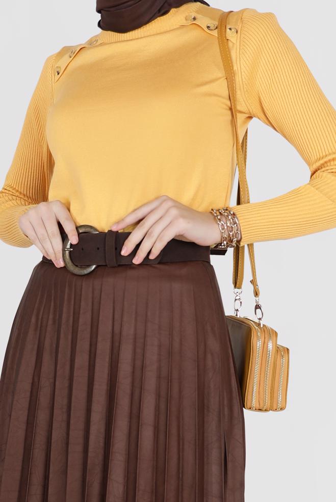 Vêtements hijab JAUNE PULL EN MAILLE À BOUTONS 42070 - ALVİNA