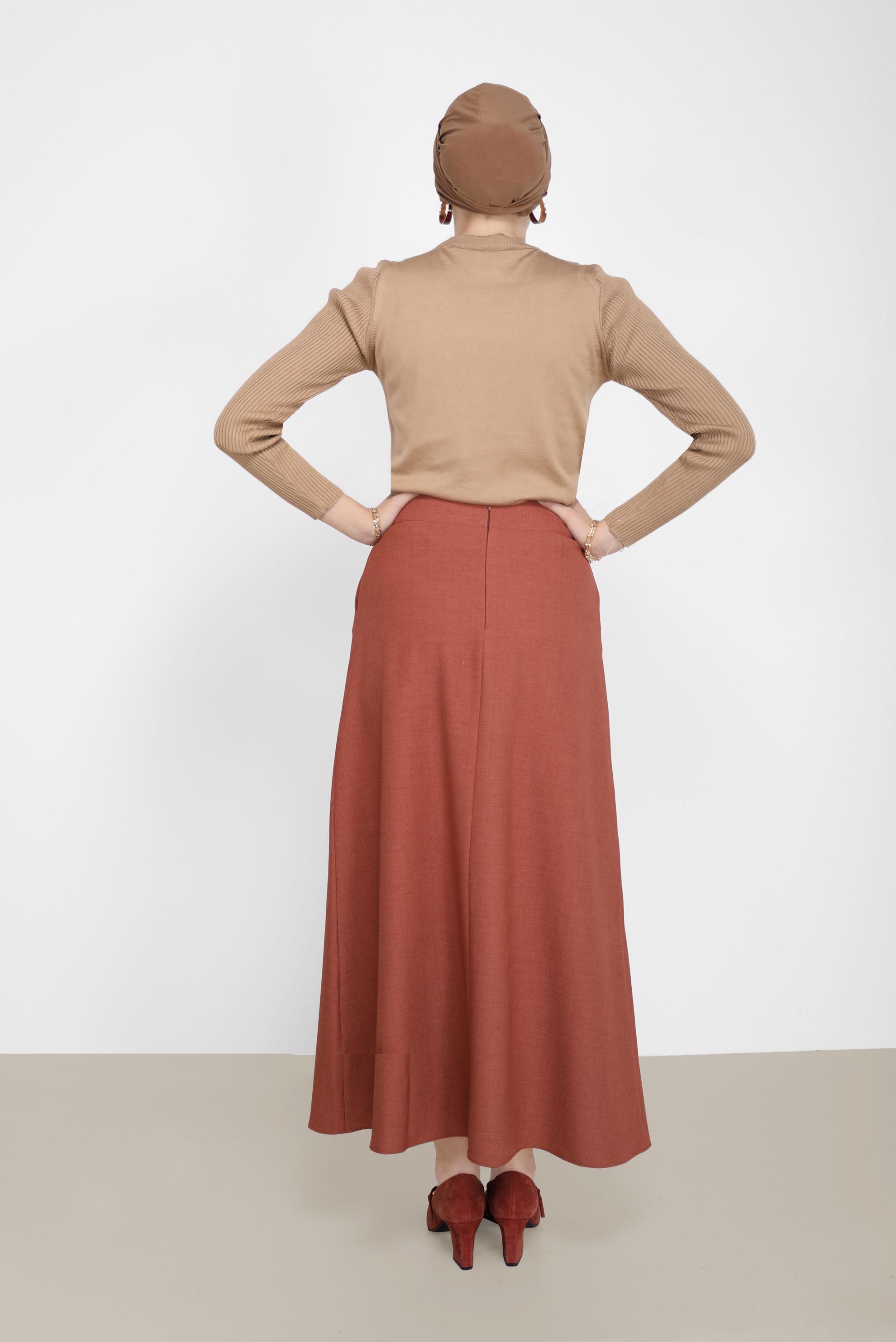 Tesettür giyim KAHVE DÜĞME DETAYLI TRİKO KAZAK 42070 