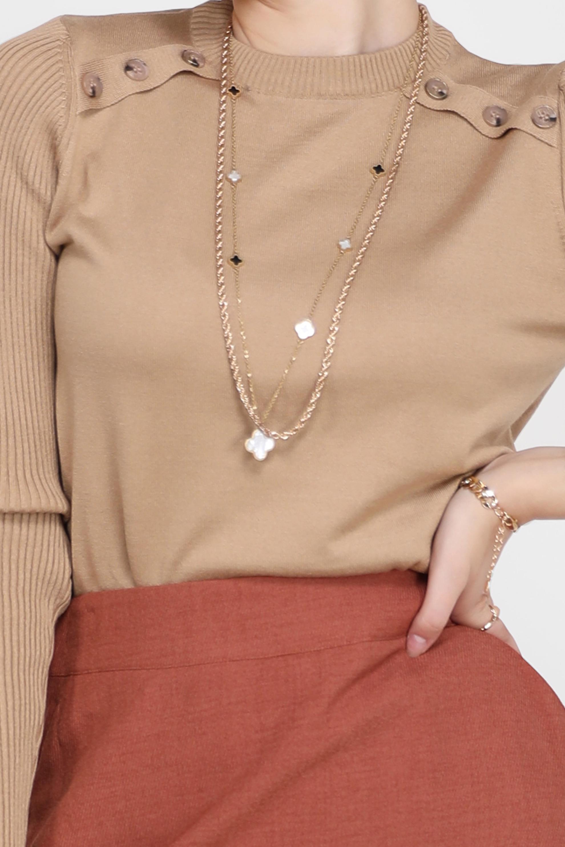 Tesettür giyim KAHVE DÜĞME DETAYLI TRİKO KAZAK 42070 