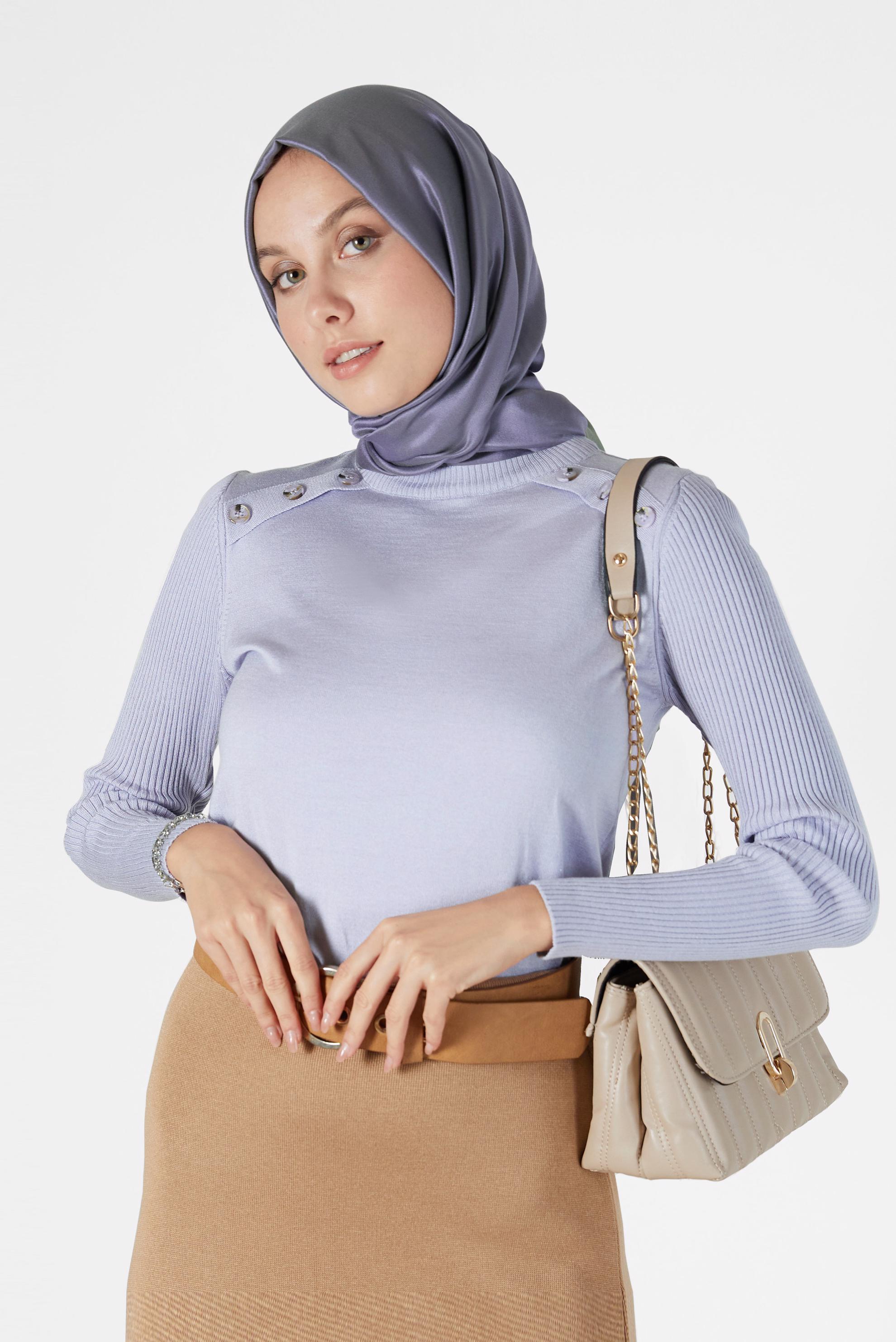 Tesettür giyim MOR DÜĞME DETAYLI TRİKO KAZAK 42070 