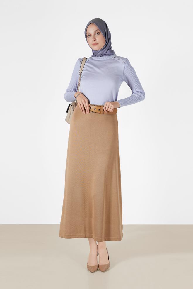 Tesettür giyim MOR DÜĞME DETAYLI TRİKO KAZAK 42070  - ALVİNA