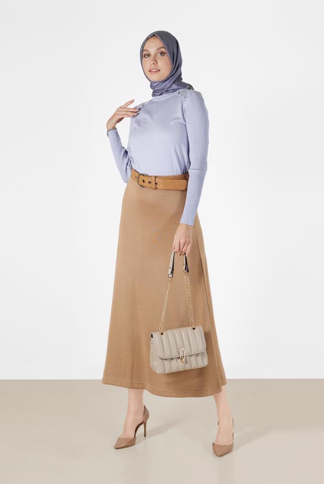 Tesettür giyim MOR DÜĞME DETAYLI TRİKO KAZAK 42070  - ALVİNA