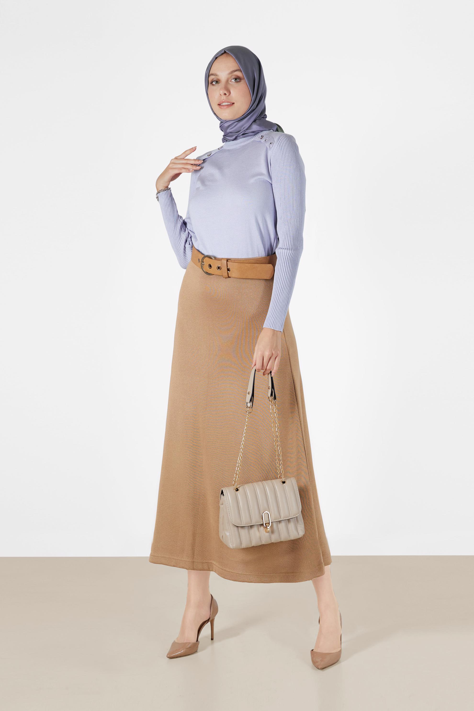 Tesettür giyim MOR DÜĞME DETAYLI TRİKO KAZAK 42070 