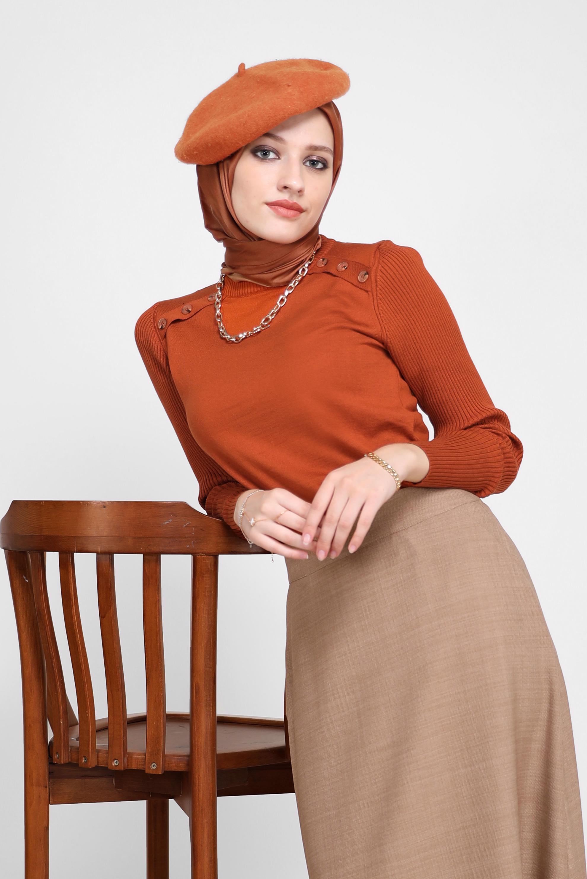 Vêtements hijab ORANGE PULL EN MAILLE À BOUTONS 42070