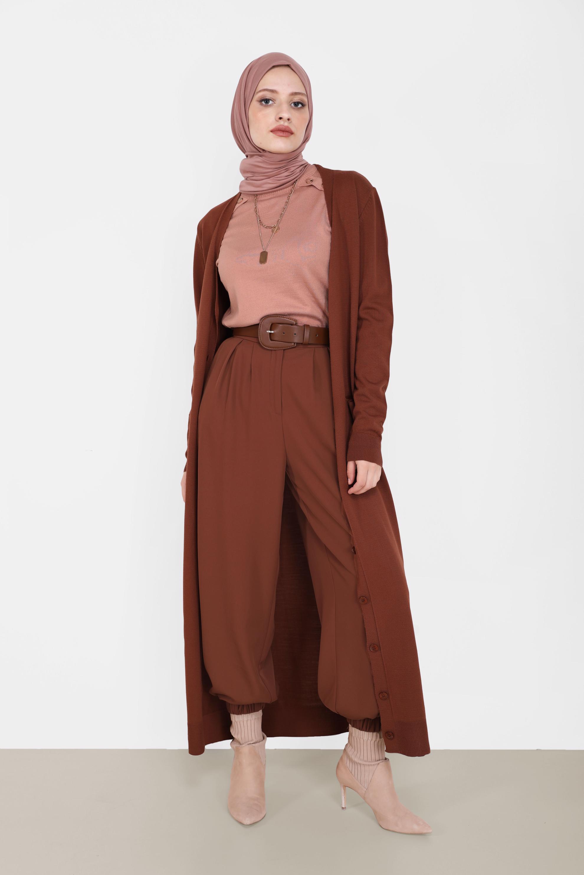 Tesettür giyim PUDRA DÜĞME DETAYLI TRİKO KAZAK 42070 