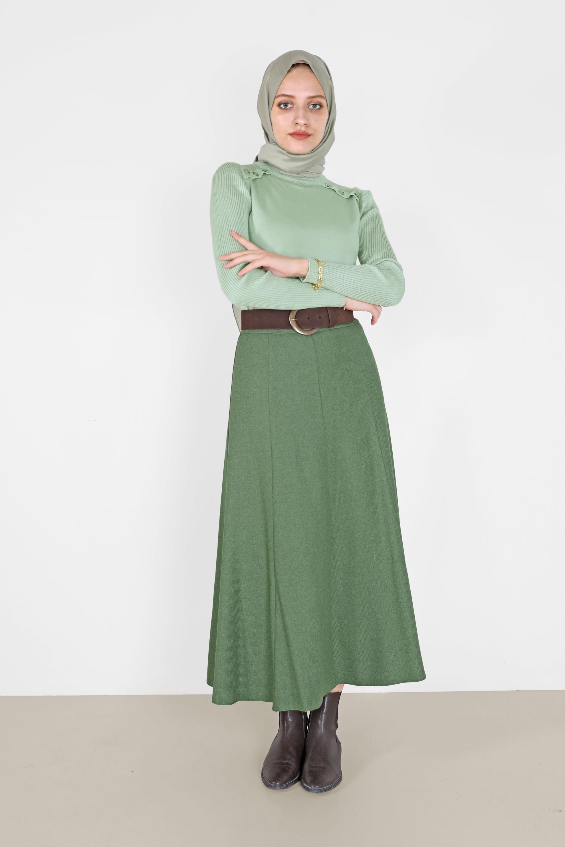 Tesettür giyim YEŞİL DÜĞME DETAYLI TRİKO KAZAK 42070 