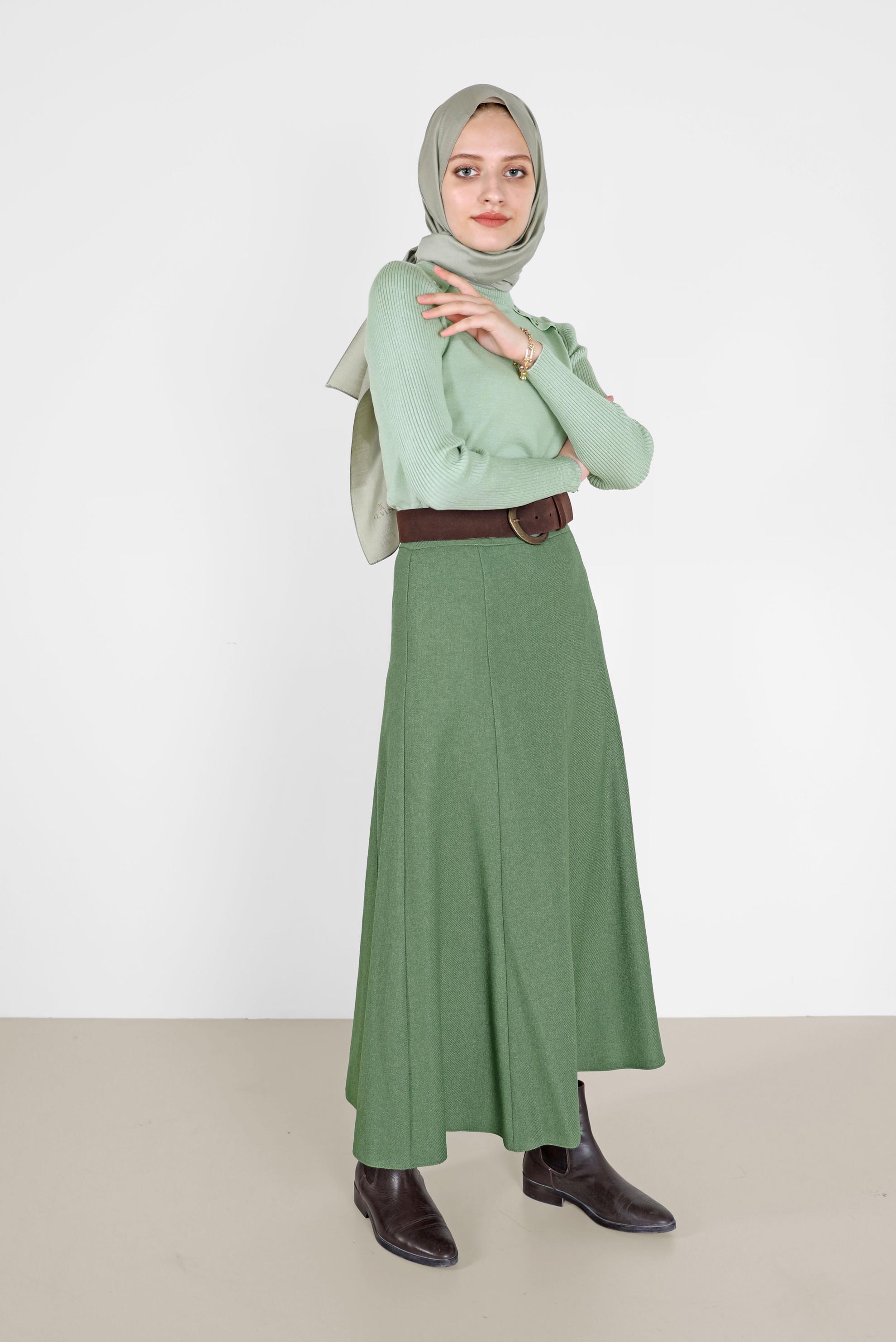 Tesettür giyim YEŞİL DÜĞME DETAYLI TRİKO KAZAK 42070 