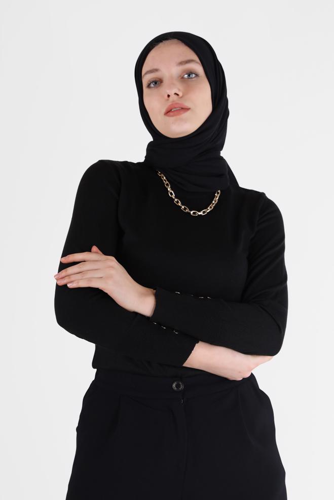 Vêtements hijab  PULL EN MAILLE BASIQUE DÉTAIL BOUTONS 42101 - ALVİNA