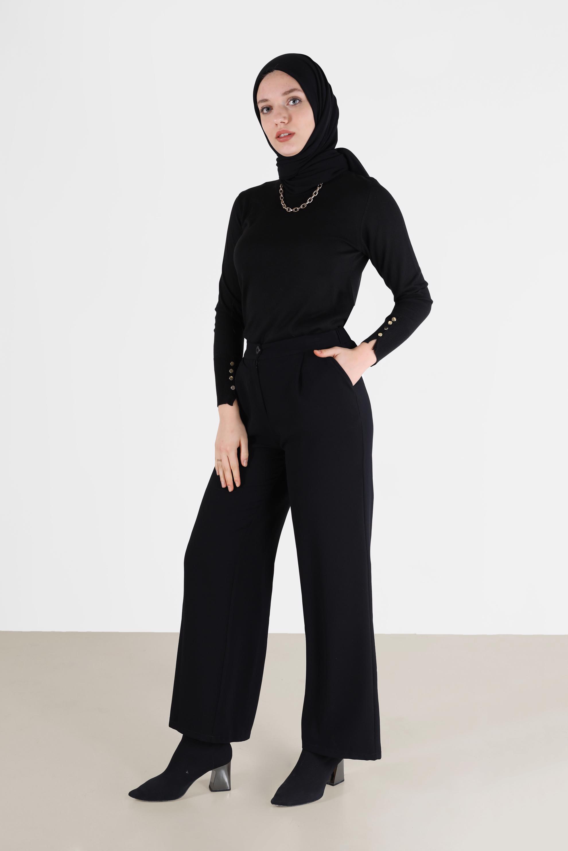 Hijab clothing BLACK BUTTON DETAIL BASIC KNITWEAR SWEATER 42101 