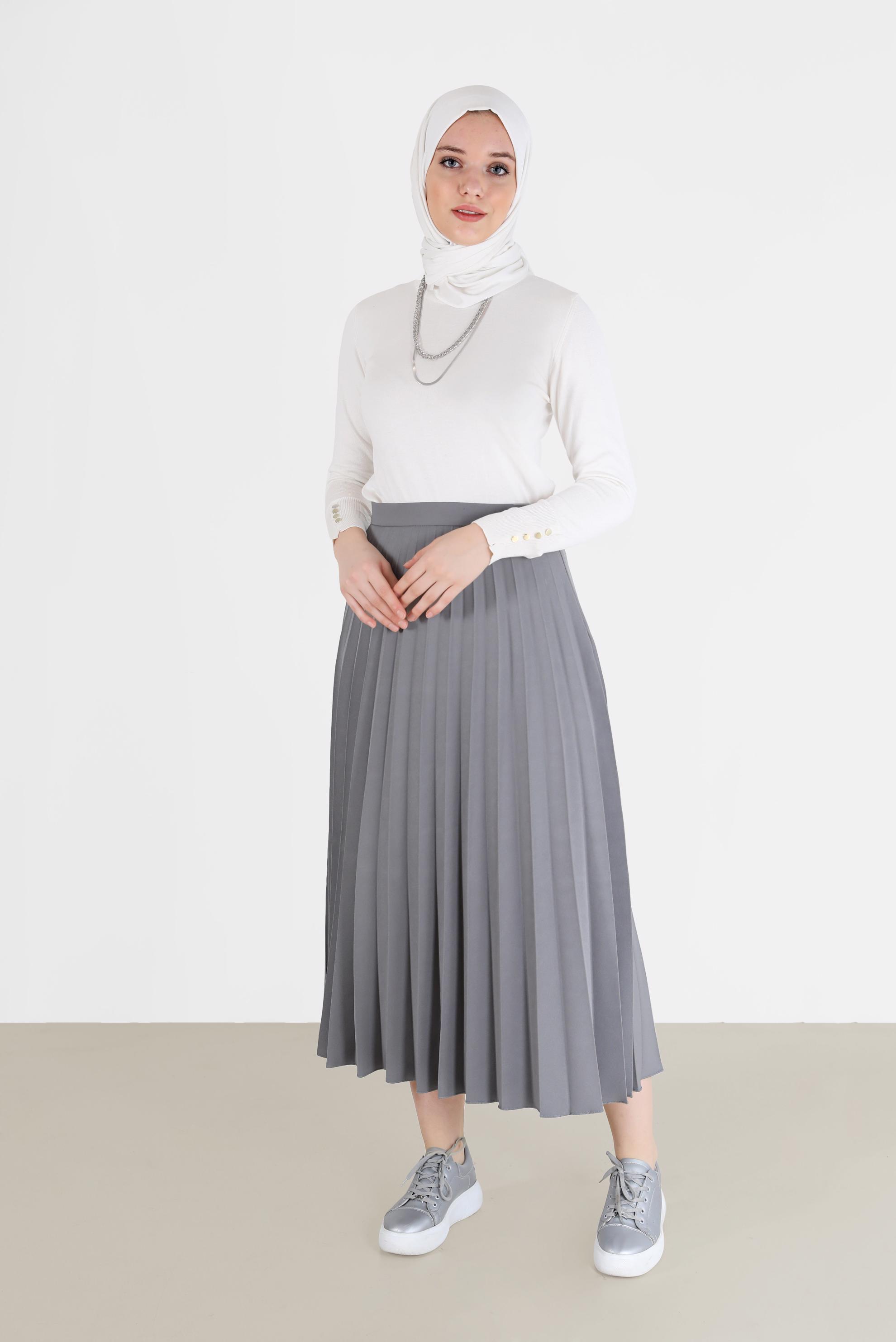 Tesettür giyim BEYAZ KOLLARI DÜĞME DETAYLI BASIC TRİKO KAZAK 42101 