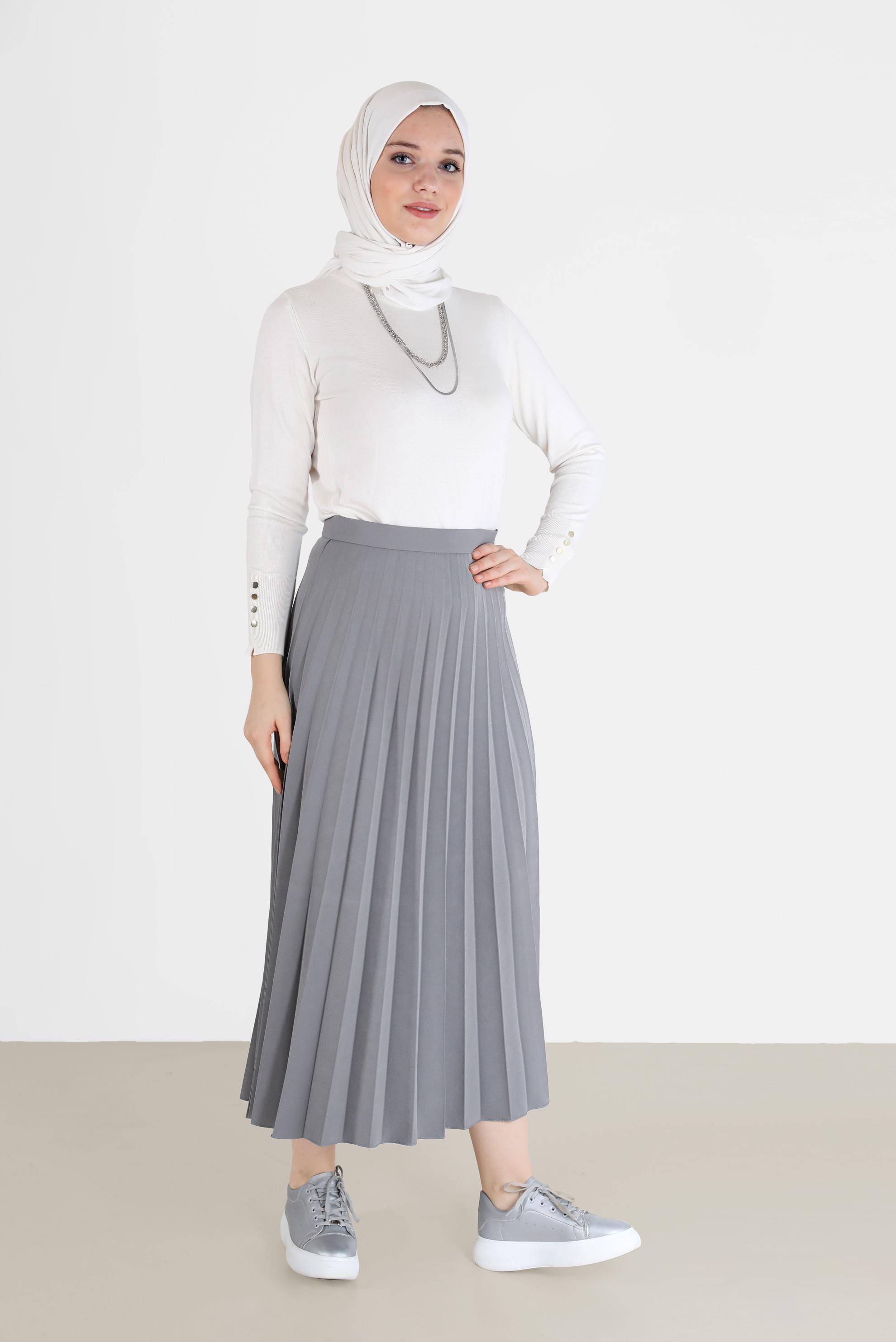 Tesettür giyim BEYAZ KOLLARI DÜĞME DETAYLI BASIC TRİKO KAZAK 42101 