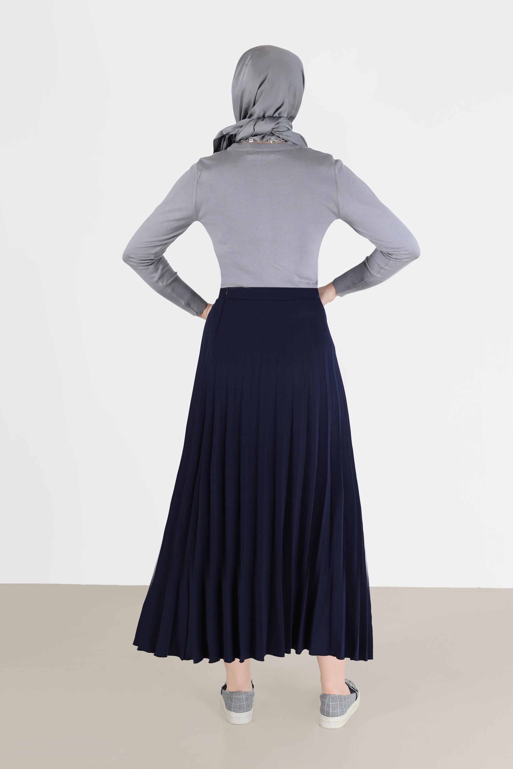 Tesettür giyim GRİ KOLLARI DÜĞME DETAYLI BASIC TRİKO KAZAK 42101 