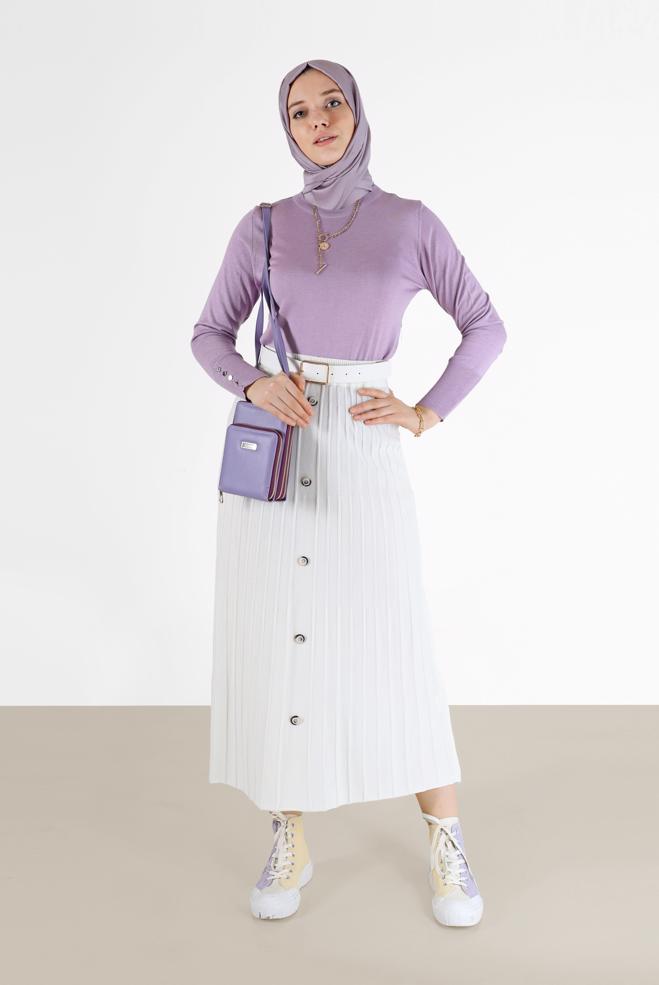 Hijab clothing PURPLE BUTTON DETAIL BASIC KNITWEAR SWEATER 42101  - ALVİNA