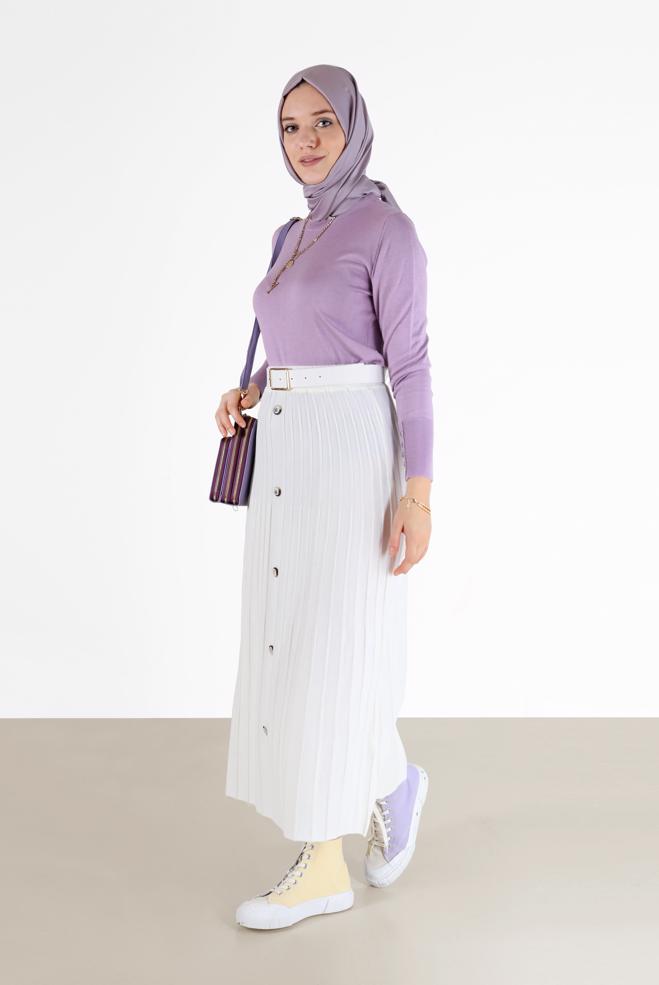 Hijab clothing PURPLE BUTTON DETAIL BASIC KNITWEAR SWEATER 42101  - ALVİNA