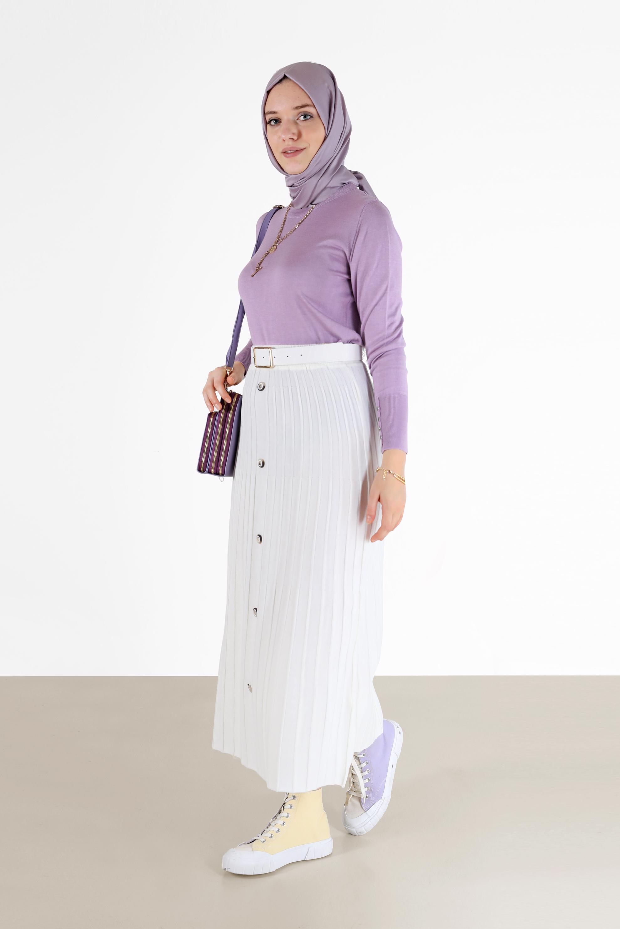 Hijab clothing PURPLE BUTTON DETAIL BASIC KNITWEAR SWEATER 42101 
