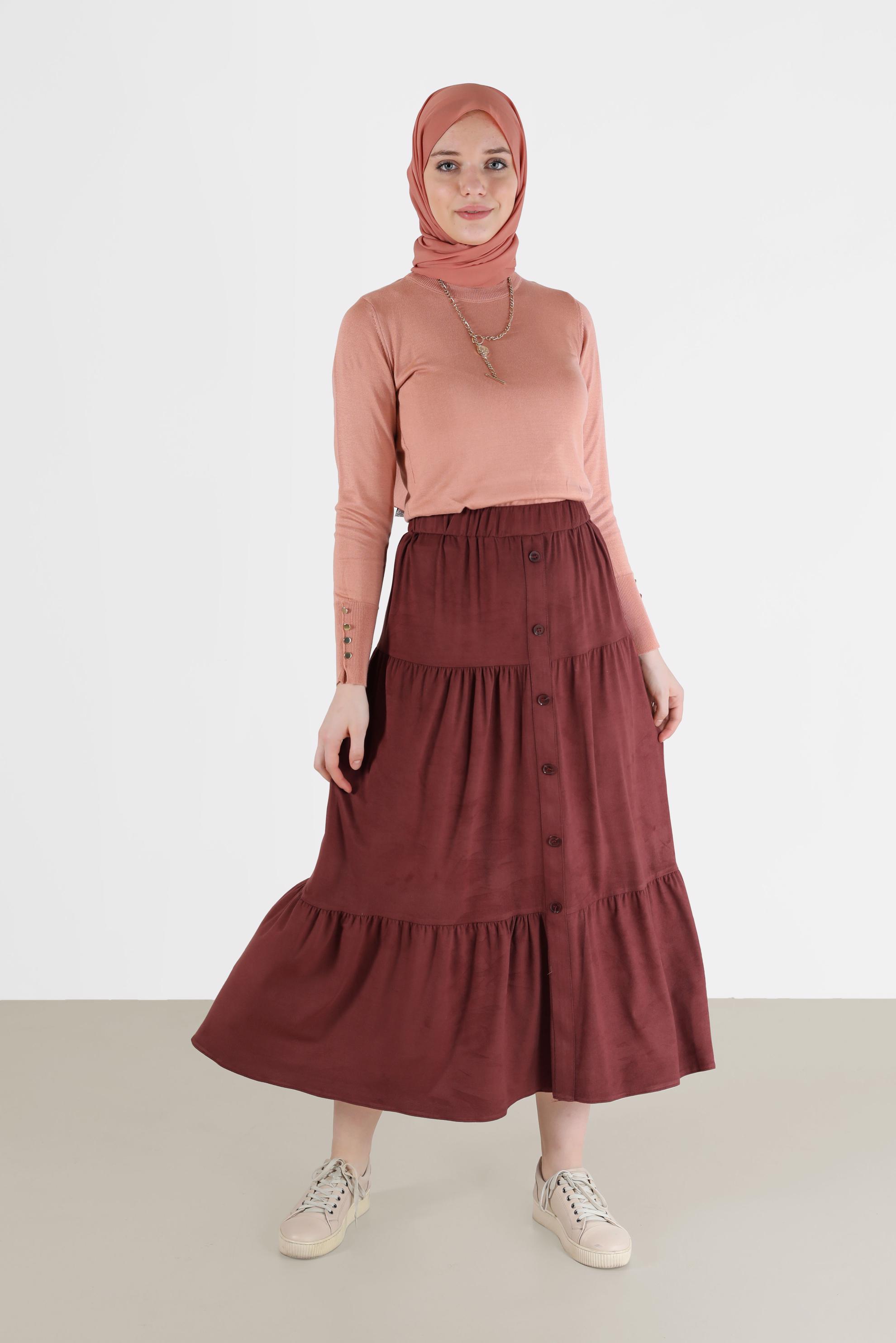 Tesettür giyim PUDRA KOLLARI DÜĞME DETAYLI BASIC TRİKO KAZAK 42101 