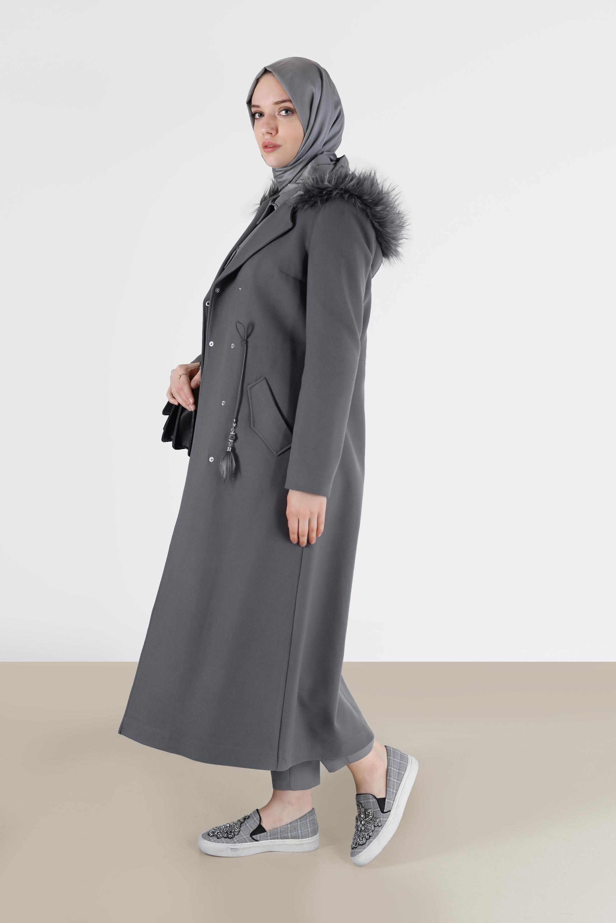 Vêtements hijab GRIS MANTEAU À CAPUCHE À PRESSION 90207