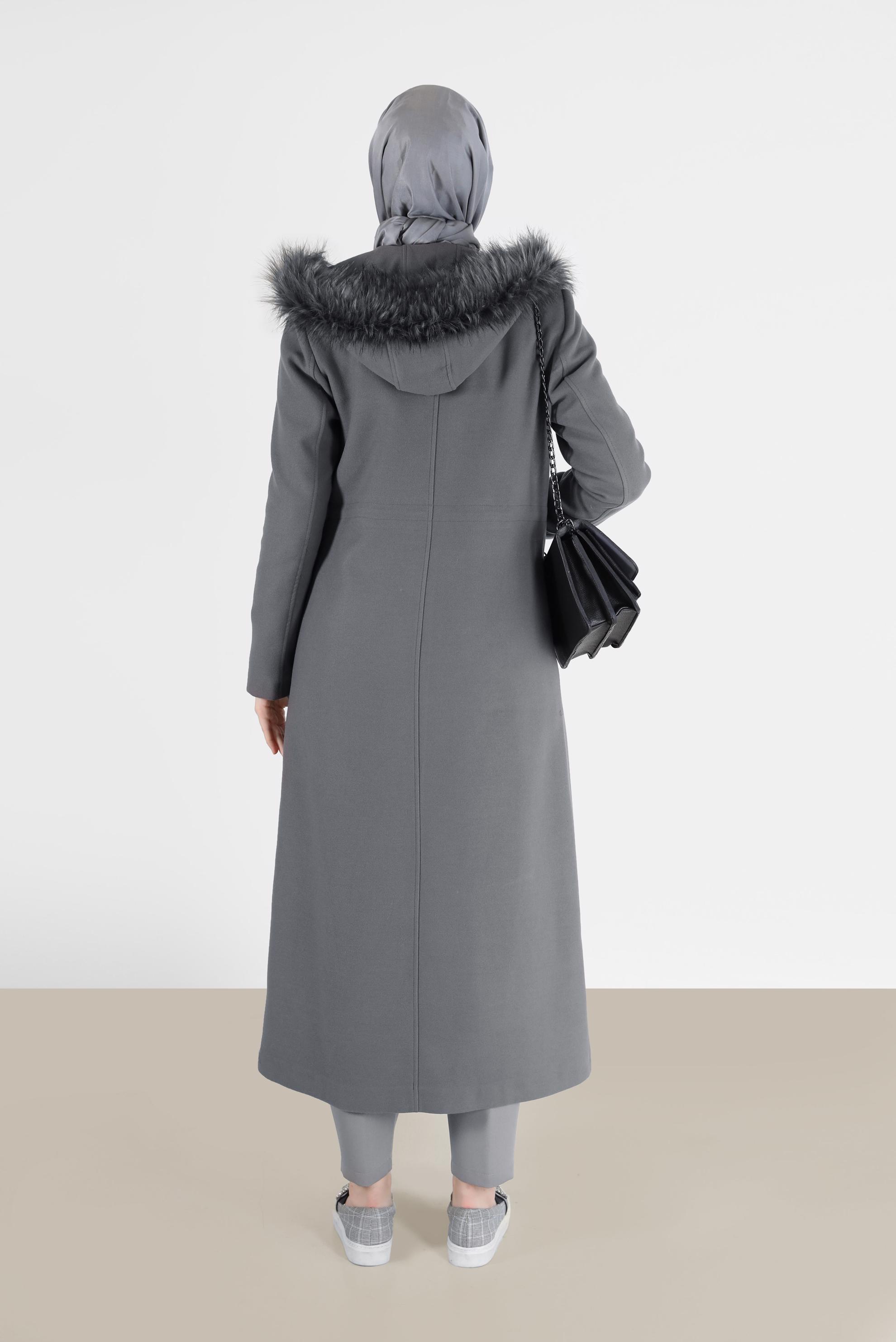 Vêtements hijab GRIS MANTEAU À CAPUCHE À PRESSION 90207