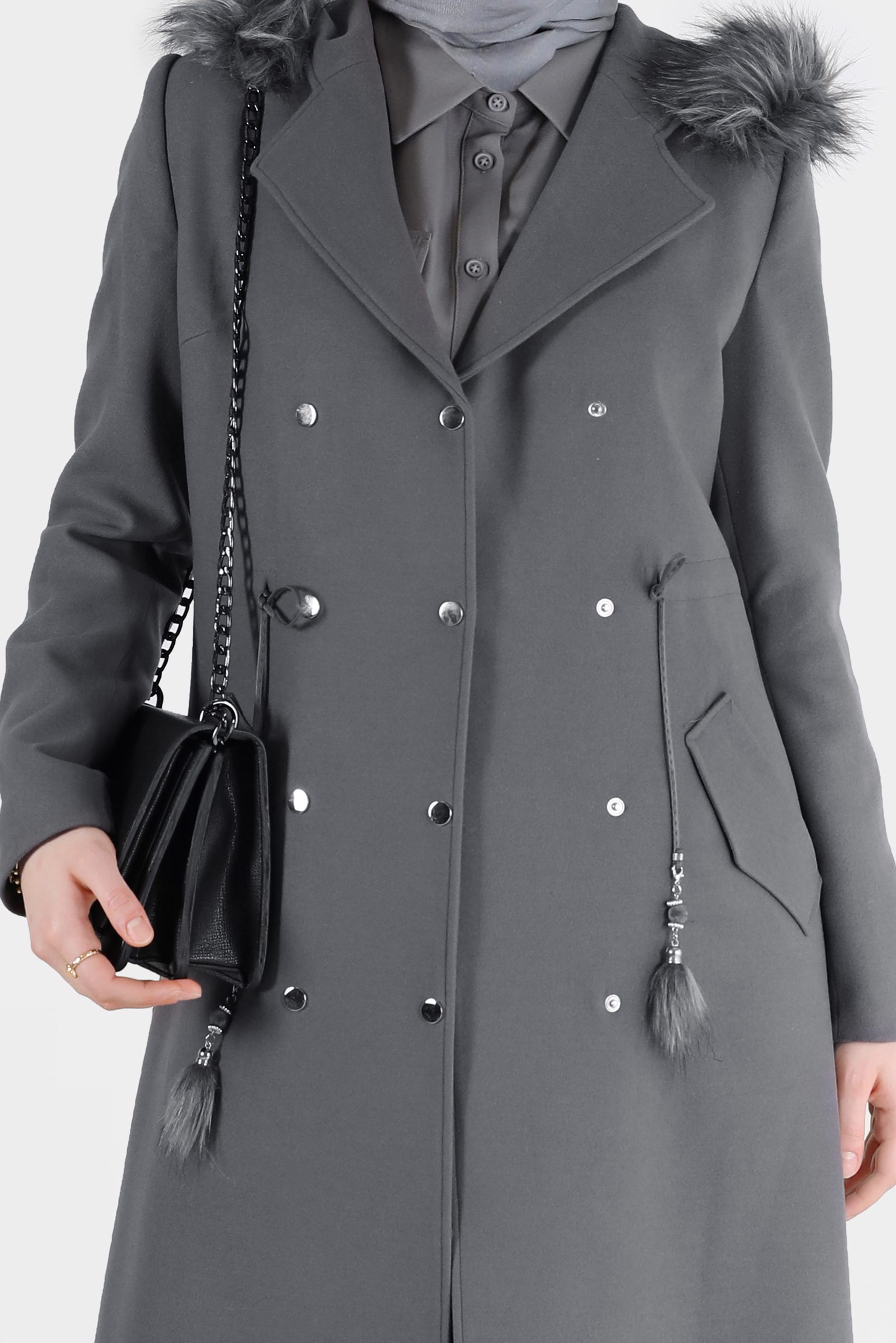 Vêtements hijab GRIS MANTEAU À CAPUCHE À PRESSION 90207