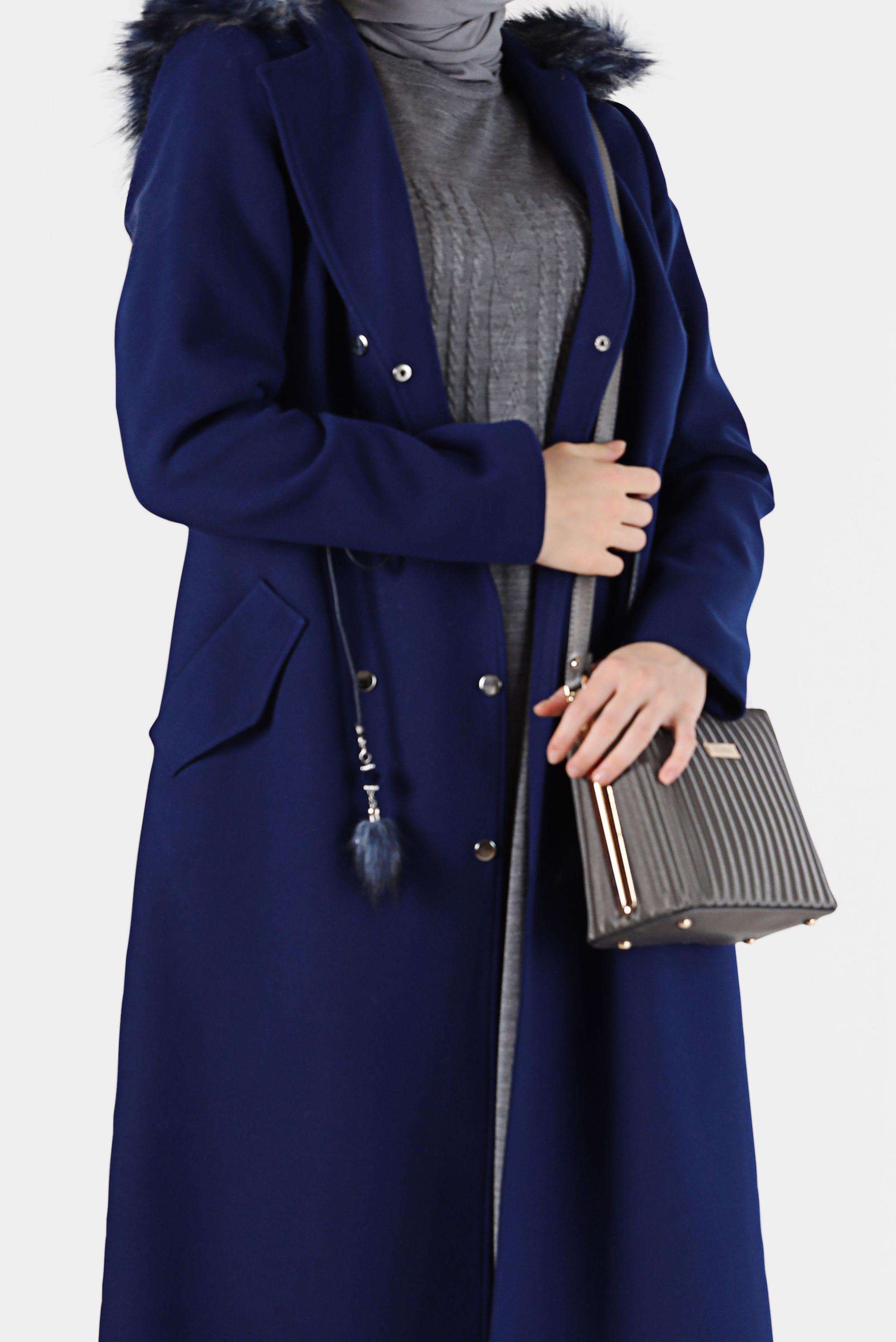 Vêtements hijab BLEU MANTEAU À CAPUCHE À PRESSION 90207