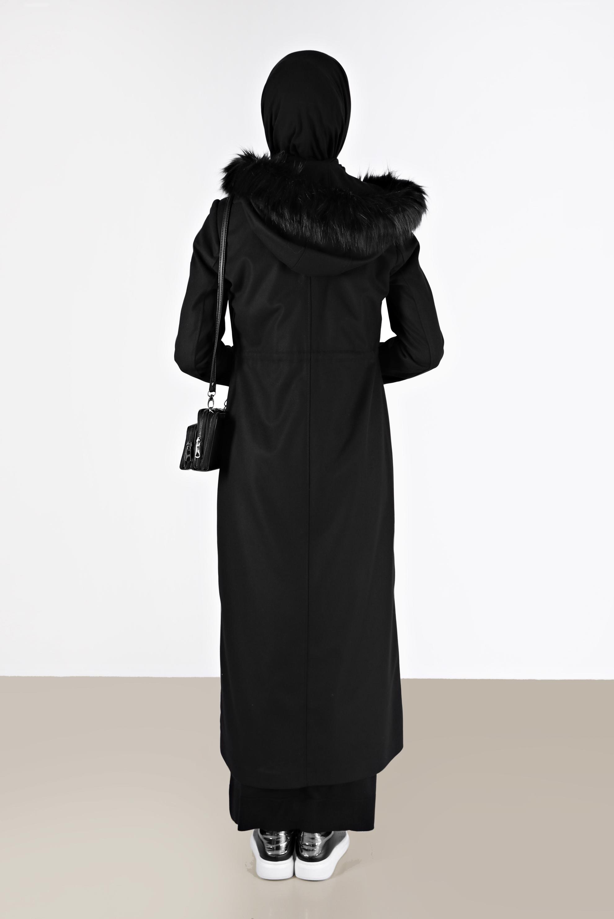 Vêtements hijab NOIR MANTEAU À CAPUCHE À CAPUCHE EN FOURRURE 90208