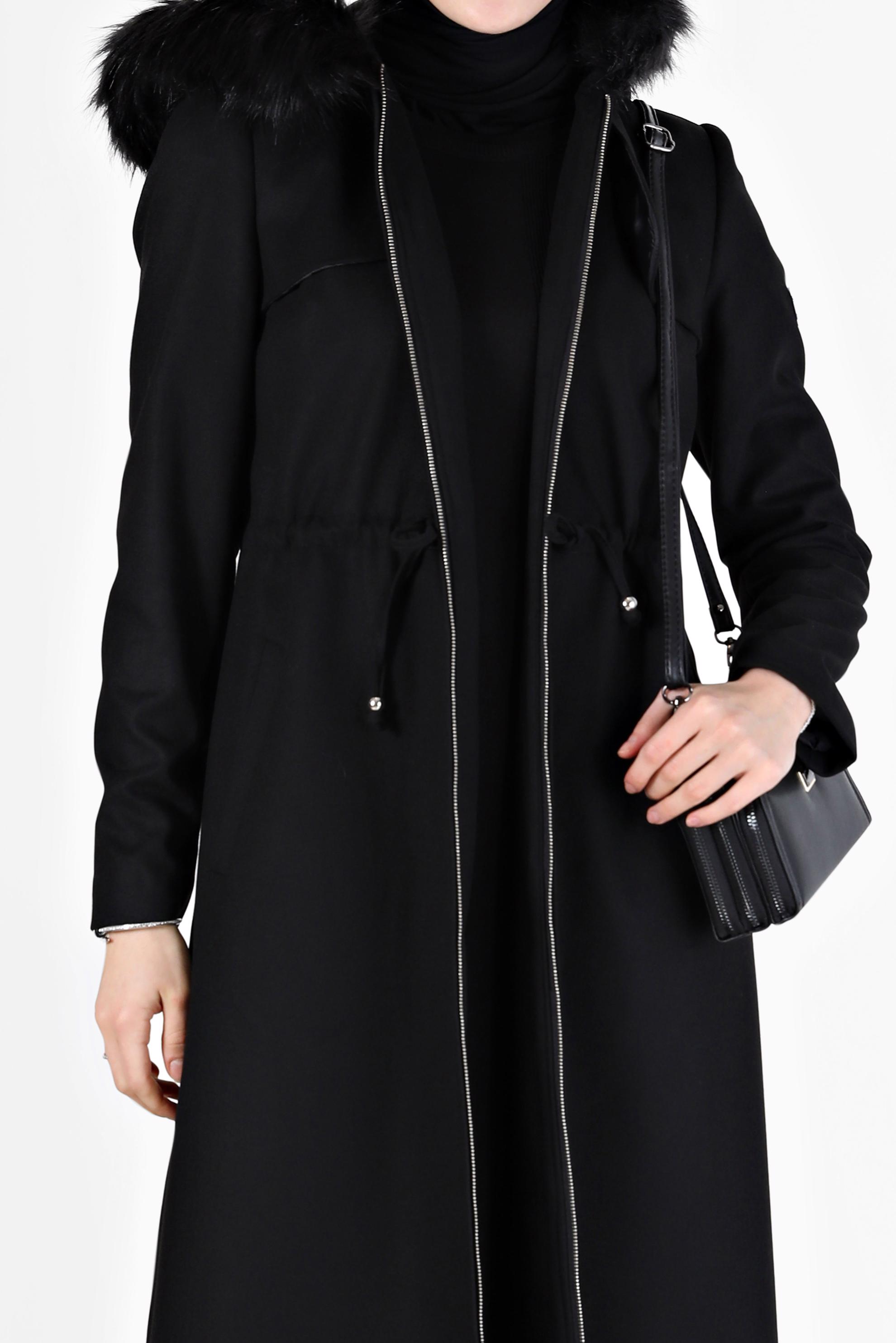 Vêtements hijab NOIR MANTEAU À CAPUCHE À CAPUCHE EN FOURRURE 90208