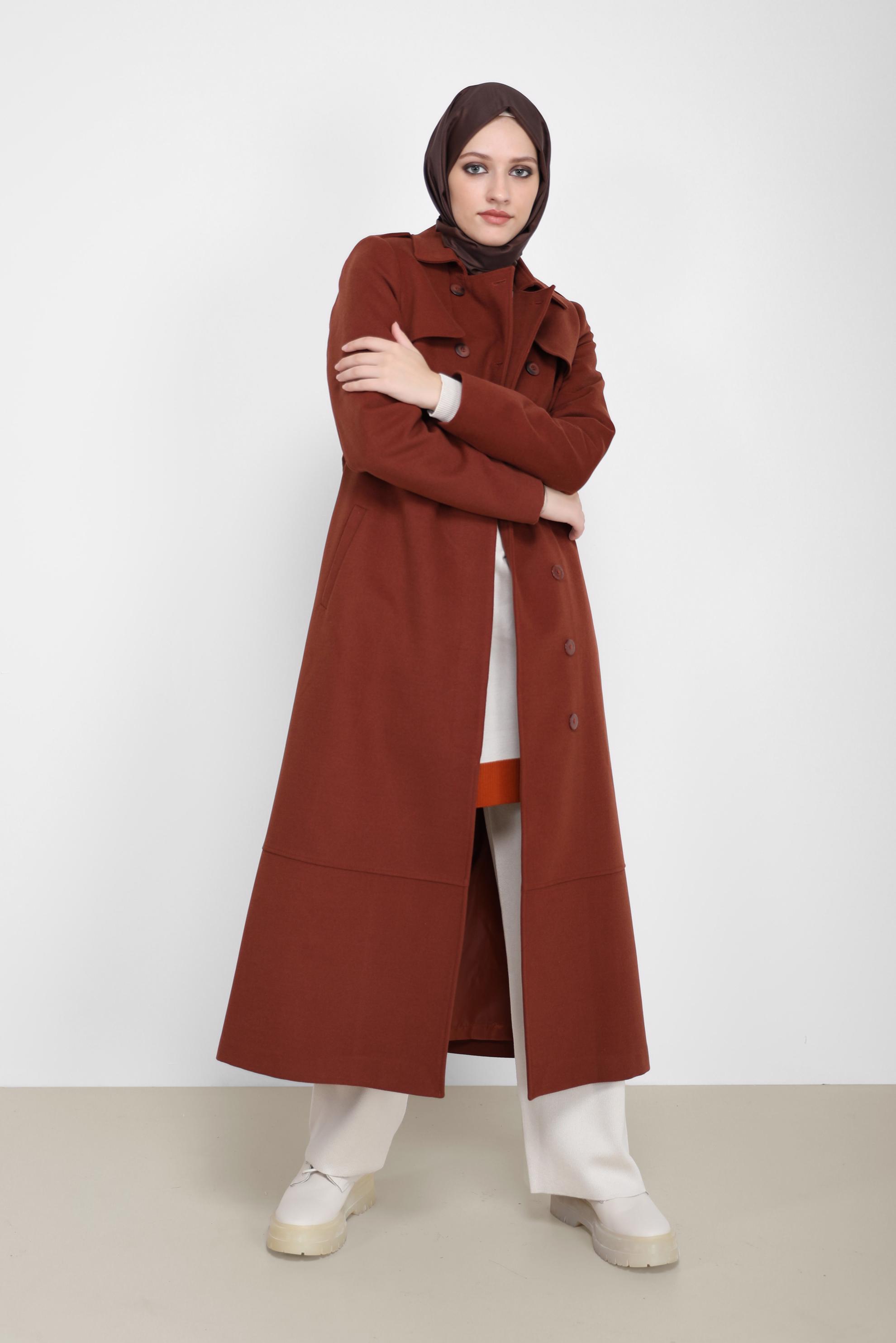 Vêtements hijab ORANGE MANTEAU À BOUTONS DÉTAILLÉS AVEC CEINTURE 90209