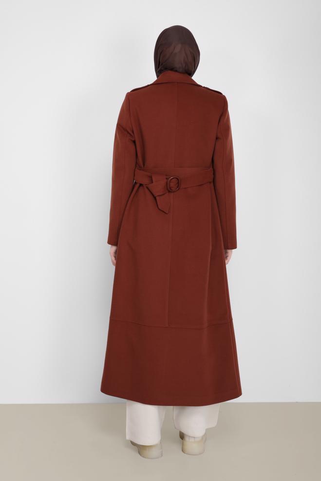 Vêtements hijab ORANGE MANTEAU À BOUTONS DÉTAILLÉS AVEC CEINTURE 90209 - ALVİNA
