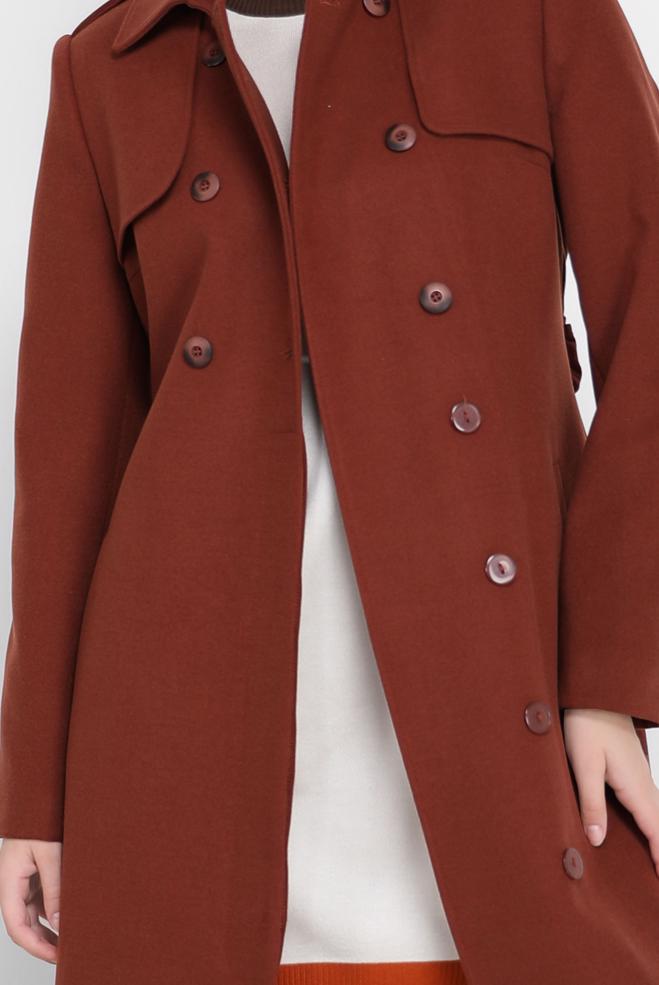 Vêtements hijab ORANGE MANTEAU À BOUTONS DÉTAILLÉS AVEC CEINTURE 90209 - ALVİNA