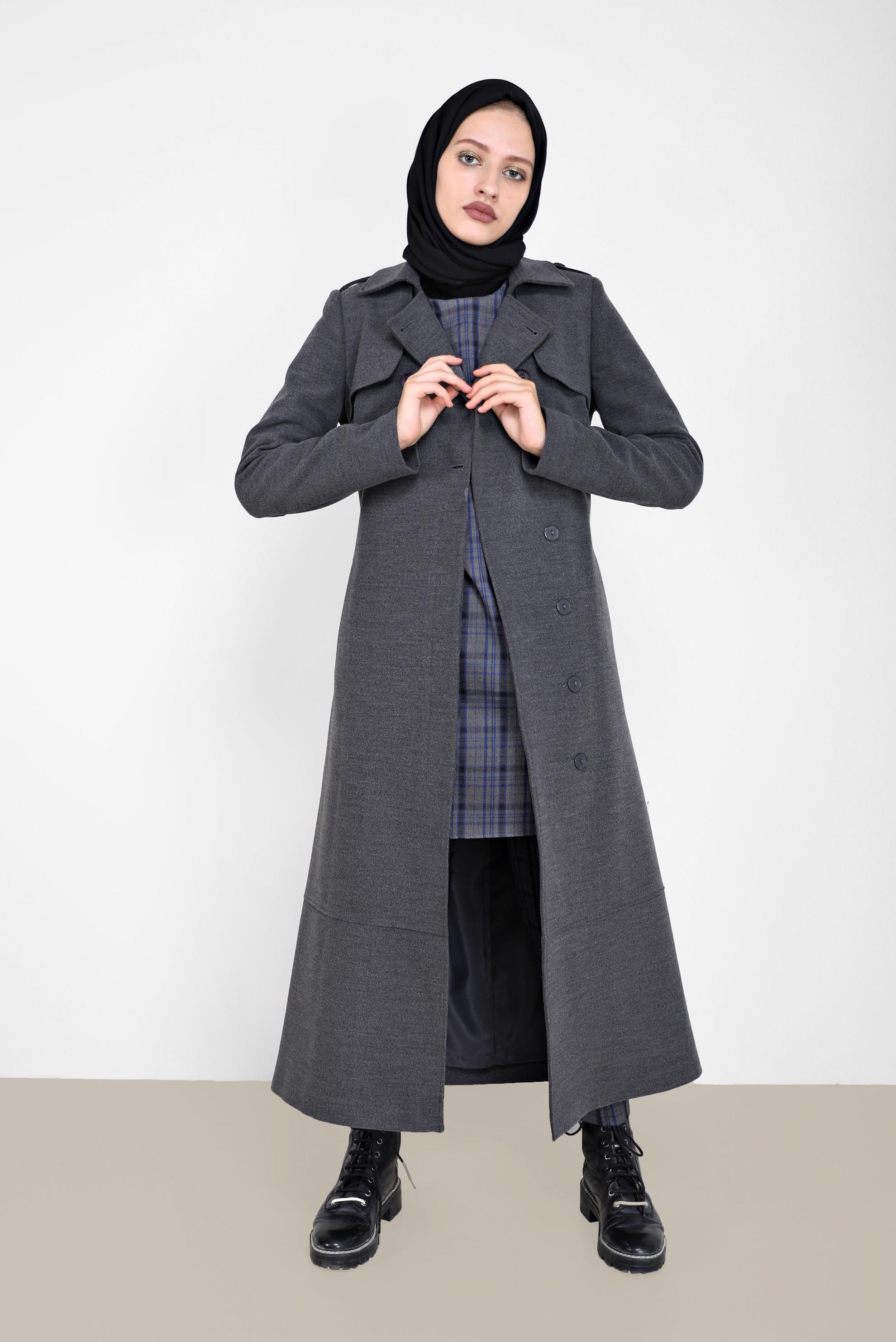 Hijab clothing GREY BELT DETAIL BUTTONED COAT 90209 