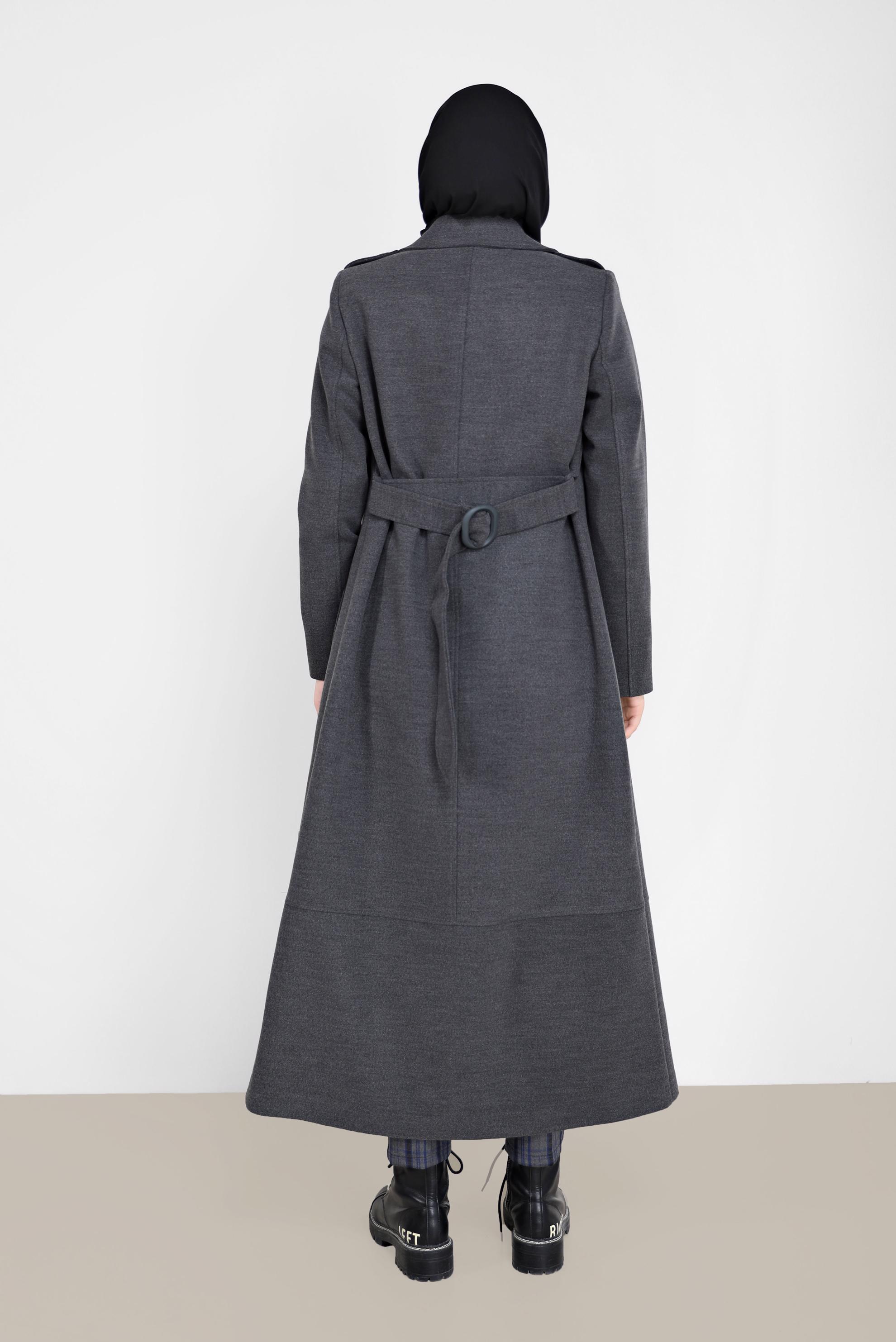 Hijab clothing GREY BELT DETAIL BUTTONED COAT 90209 