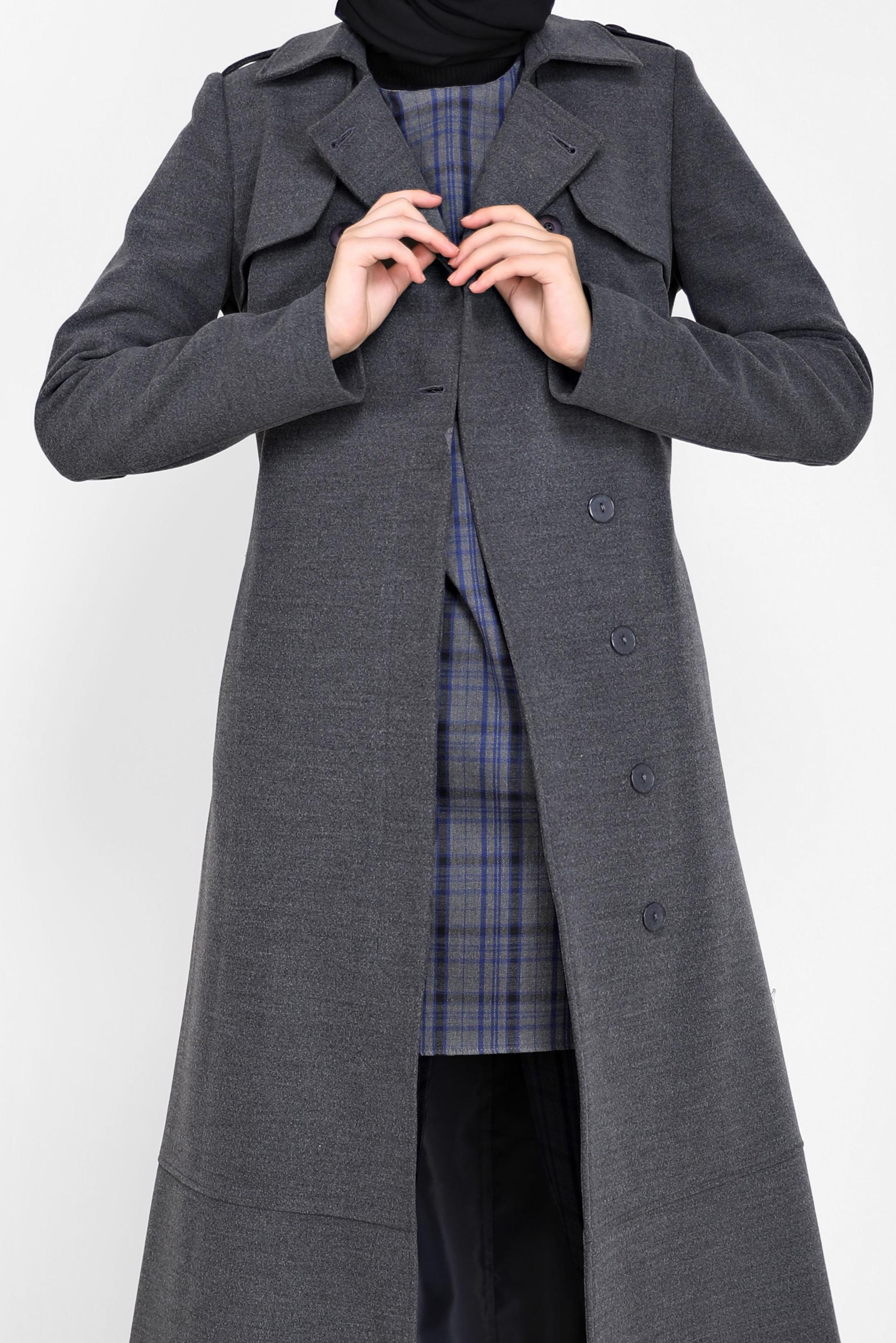 Hijab clothing GREY BELT DETAIL BUTTONED COAT 90209 