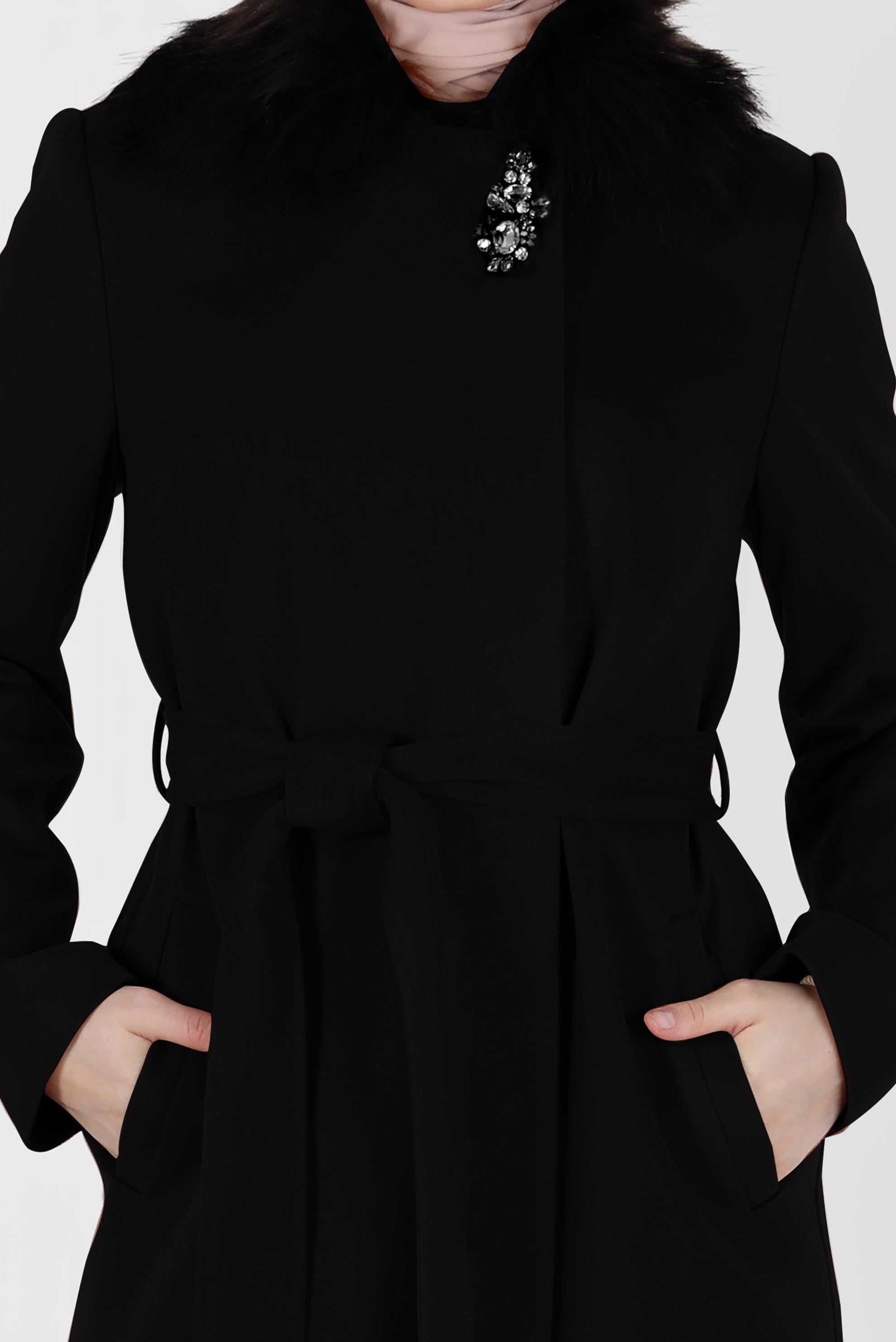 Vêtements hijab NOIR MANTEAU CEINTURÉ AVEC DÉTAIL FOURRURE 90211