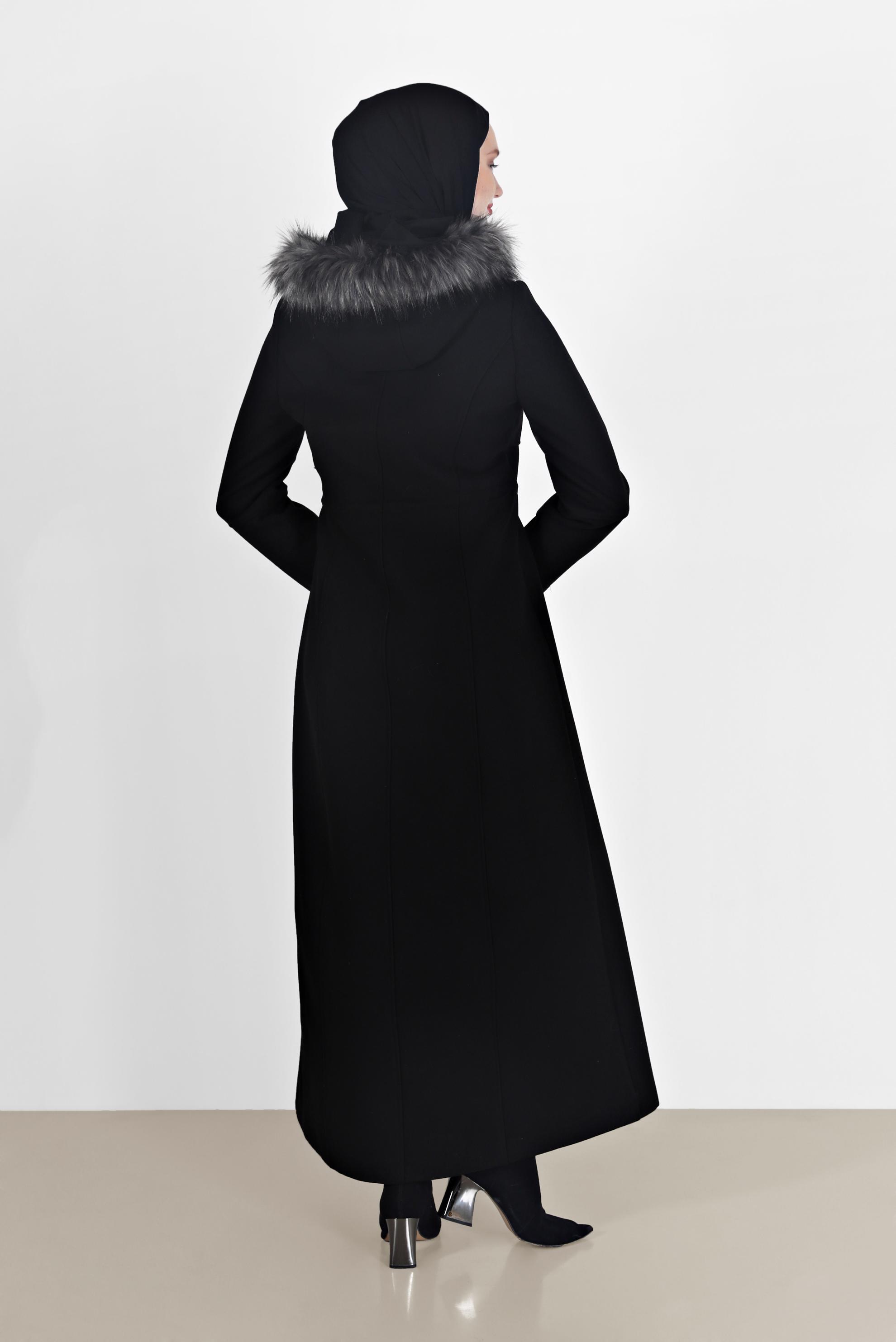 Vêtements hijab NOIR MANTEAU À CAPUCHE EN FOURRURE À CAPUCHE 90212