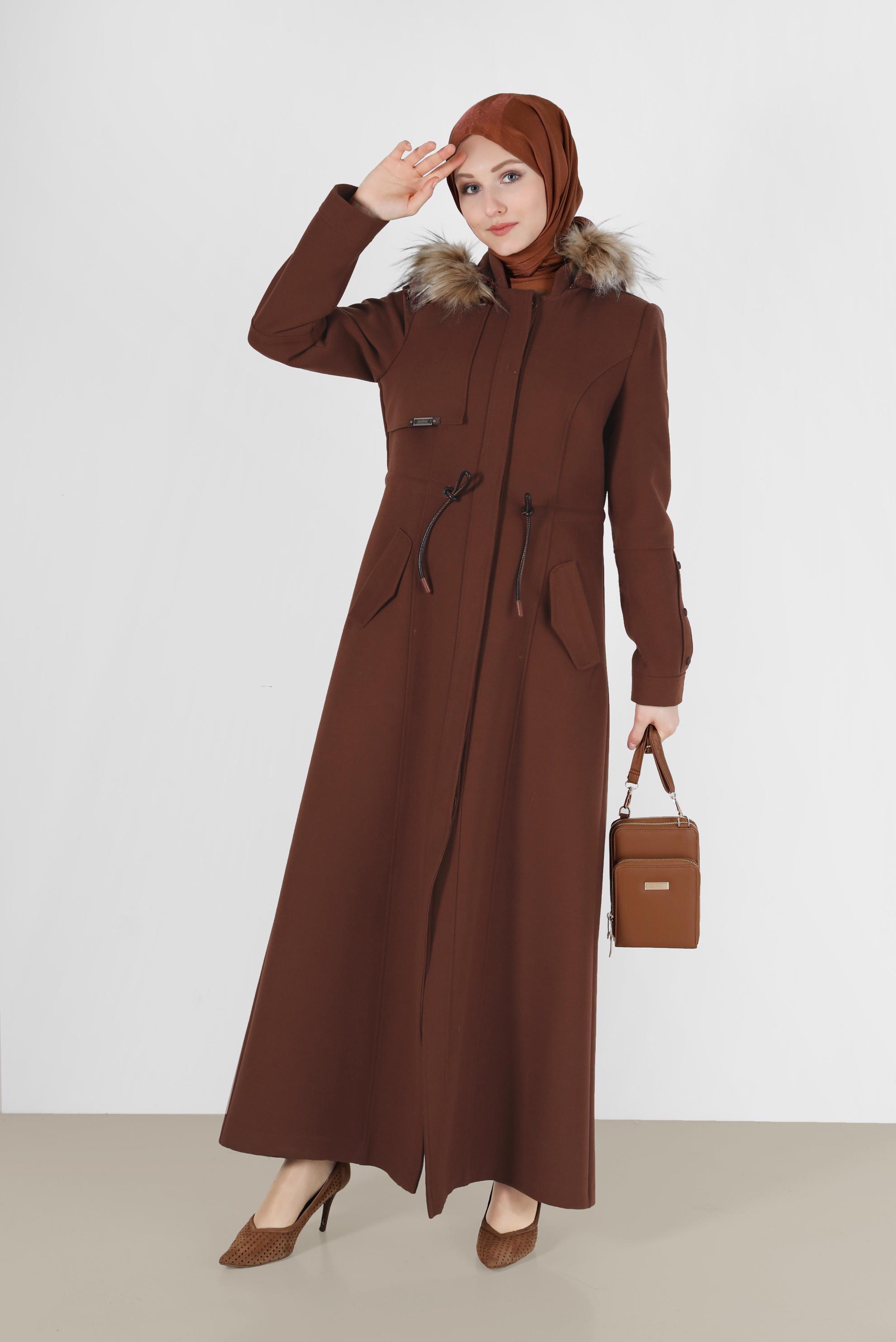 Vêtements hijab ORANGE MANTEAU À CAPUCHE EN FOURRURE À CAPUCHE 90212