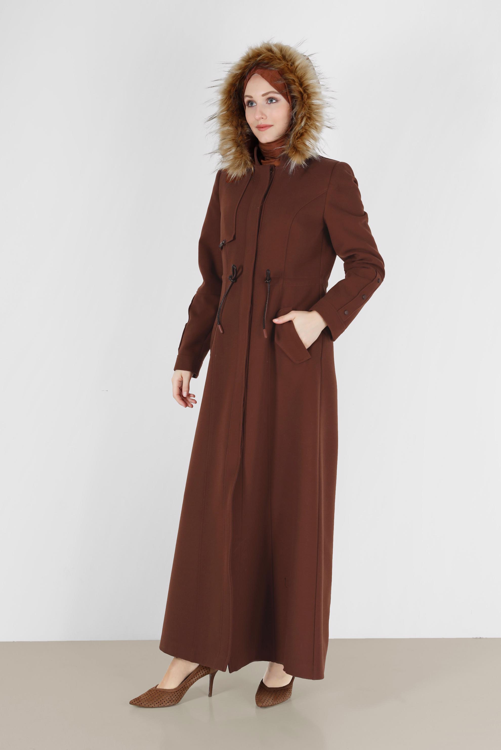 Vêtements hijab ORANGE MANTEAU À CAPUCHE EN FOURRURE À CAPUCHE 90212