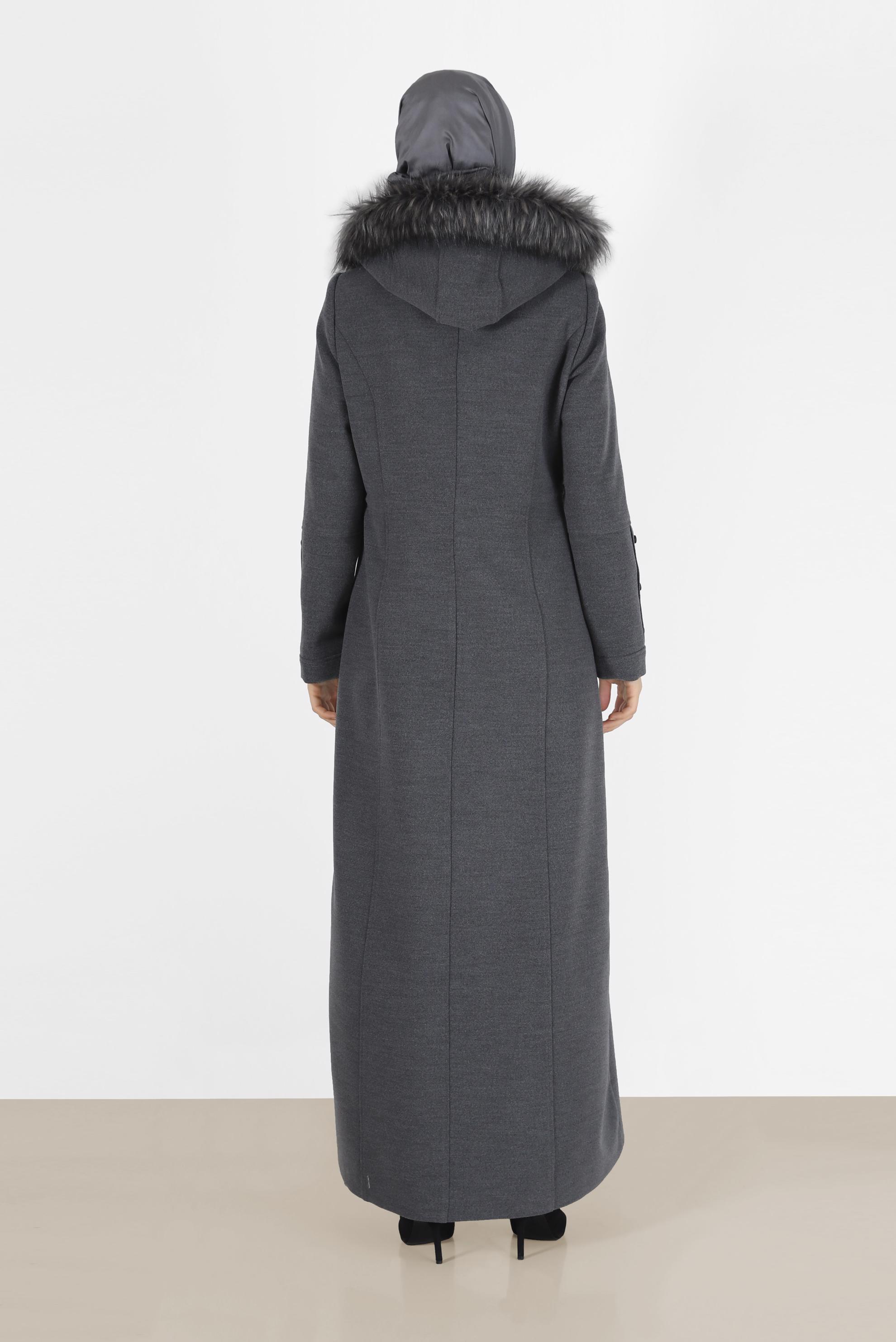 Vêtements hijab GRIS MANTEAU À CAPUCHE EN FOURRURE À CAPUCHE 90212